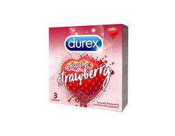 Bao cao su Durex Sensual Strawberry gai nhỏ, hương dâu hỗ trợ phòng tránh thai và các bệnh lây qua đường tình dục hiệu quả (Hộp 3 cái)