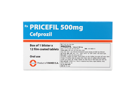 Thuốc Pricefil 500mg điều trị nhiễm khuẩn trên các chủng vi khuẩn nhạy cảm (Hộp 1 vỉ x 12 viên)