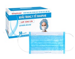 Khẩu trang y tế TANAPHAR xanh 3 lớp (Hộp 50 cái)