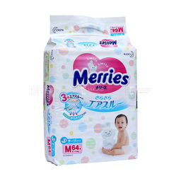 Bỉm dán Merries siêu thấm size M gói 64 chiếc
