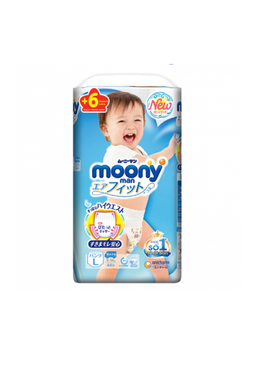 Tã quần Moony mềm mại siêu thấm size L 50 Boy (L44+6)