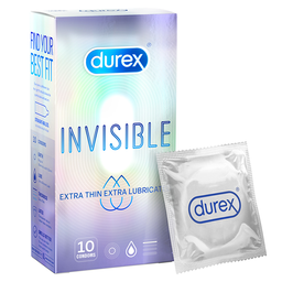 Bao cao su Durex-BCS Invisible Extra Thin/Lub phòng bệnh lây qua đường tình dục (Hộp 10 cái)