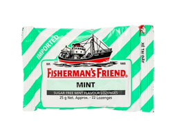 Kẹo cay con tàu Fisherman's Friend Mint giúp thông cổ, mát họng không đường vị bạc hà (Hộp 24 gói x 25g)