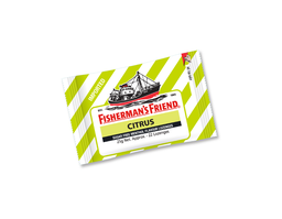 Kẹo cay Con Tàu Fisherman's Friend Citrus không đường vị cam chanh và menthol (gói 25g)
