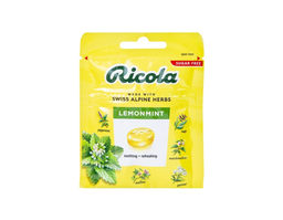 Kẹo ngậm thảo mộc Ricola Lemon Mint không đường giúp thông cổ, mát họng, làm dịu cơn ho (Gói 17.5g)