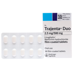 Thuốc Trajenta Duo 2.5mg/500mg điều trị đái tháo đường tuýp 2 ( Hộp 1 lọ 14 viên)