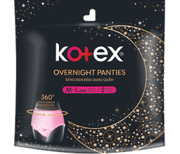 Băng vệ sinh Kotex Overninght Panties thiết kế dạng quần vừa vặn và khả năng chống tràn 360 độ (Gói 2 miếng)