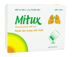 Thuốc bột Mitux 200 mg làm loãng chất nhầy đường hô hấp (Hộp 24 gói)