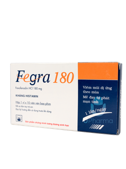 Thuốc Fegra 180 trị viêm mũi dị ứng, mày đay (Hộp 1 vỉ x 10 viên)