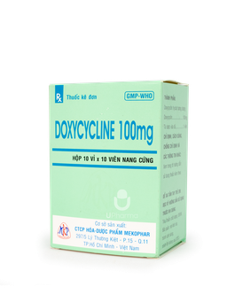 Thuốc Doxycycline 100mg điều trị nhiễm khuẩn ở những chủng vi khuẩn đặc hiệu (Hộp 10 vỉ x 10 viên)