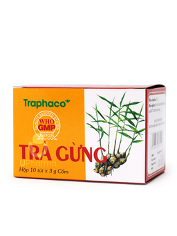 Trà gừng Traphaco hỗ trợ điều trị đau bụng do lạnh, đầy chướng không tiêu (Hộp 10 gói)