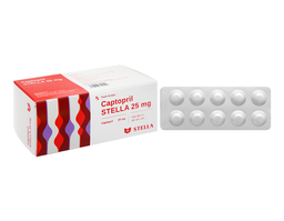 Thuốc Captopril STELLA 25mg điều trị tăng huyết áp, suy tim (Hộp 10 vỉ x 10 viên)