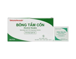 Bông tẩm cồn Tanaphar làm sạch và khử trùng da trước khi tiêm (Hộp 100 miếng)