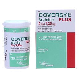 Thuốc Coversyl Arginine Plus 5mg/1.25mg điều trị tăng huyết áp nguyên phát (hộp 1 lọ 30 viên)