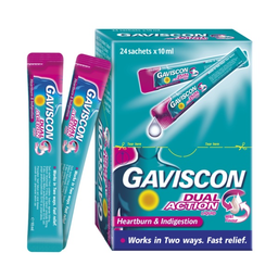 Thuốc uống Gaviscon Dual Action giúp giảm ợ nóng, ợ chua, đầy bụng khó tiêu (hộp 24 gói x 10ml)