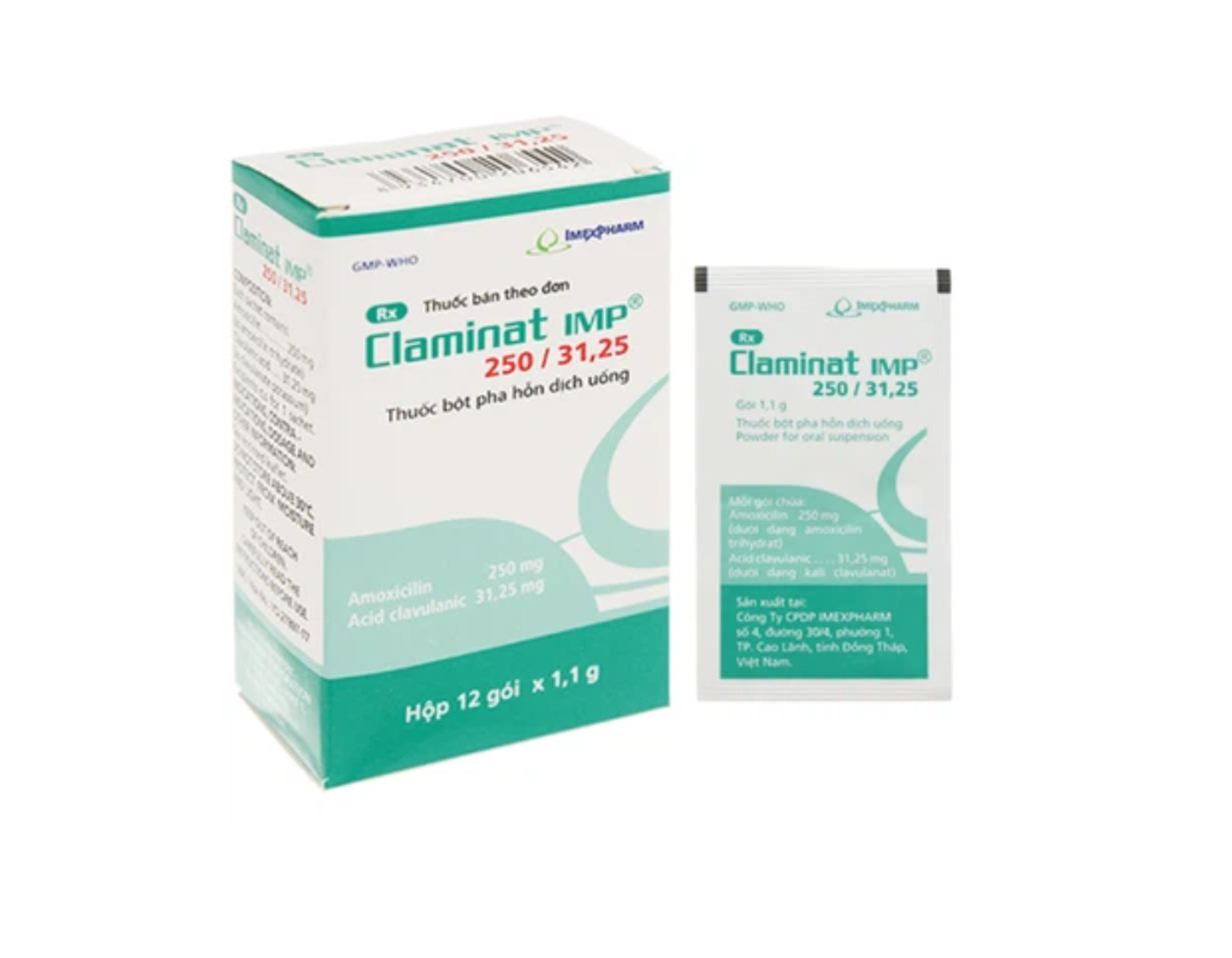 Thuốc bột Claminat IMP 250/31.25 điều trị nhiễm khuẩn trên các chủng vi khuẩn nhạy cảm (Hộp 12 gói)