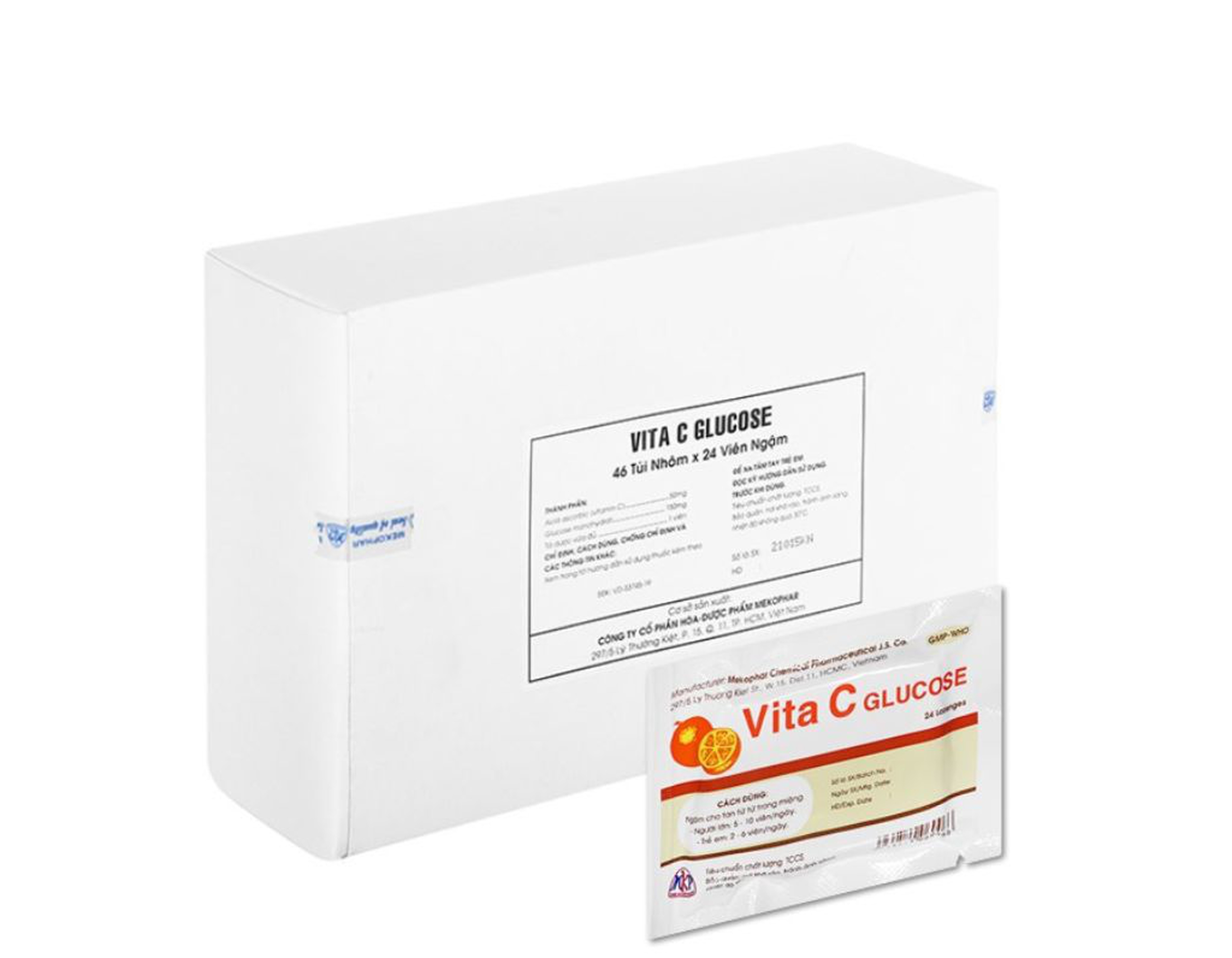 Vita C Glucose bổ sung vitamin C, phòng ngừa các triệu chứng do thiếu vitamin C (Hộp 46 gói x 24 viên)