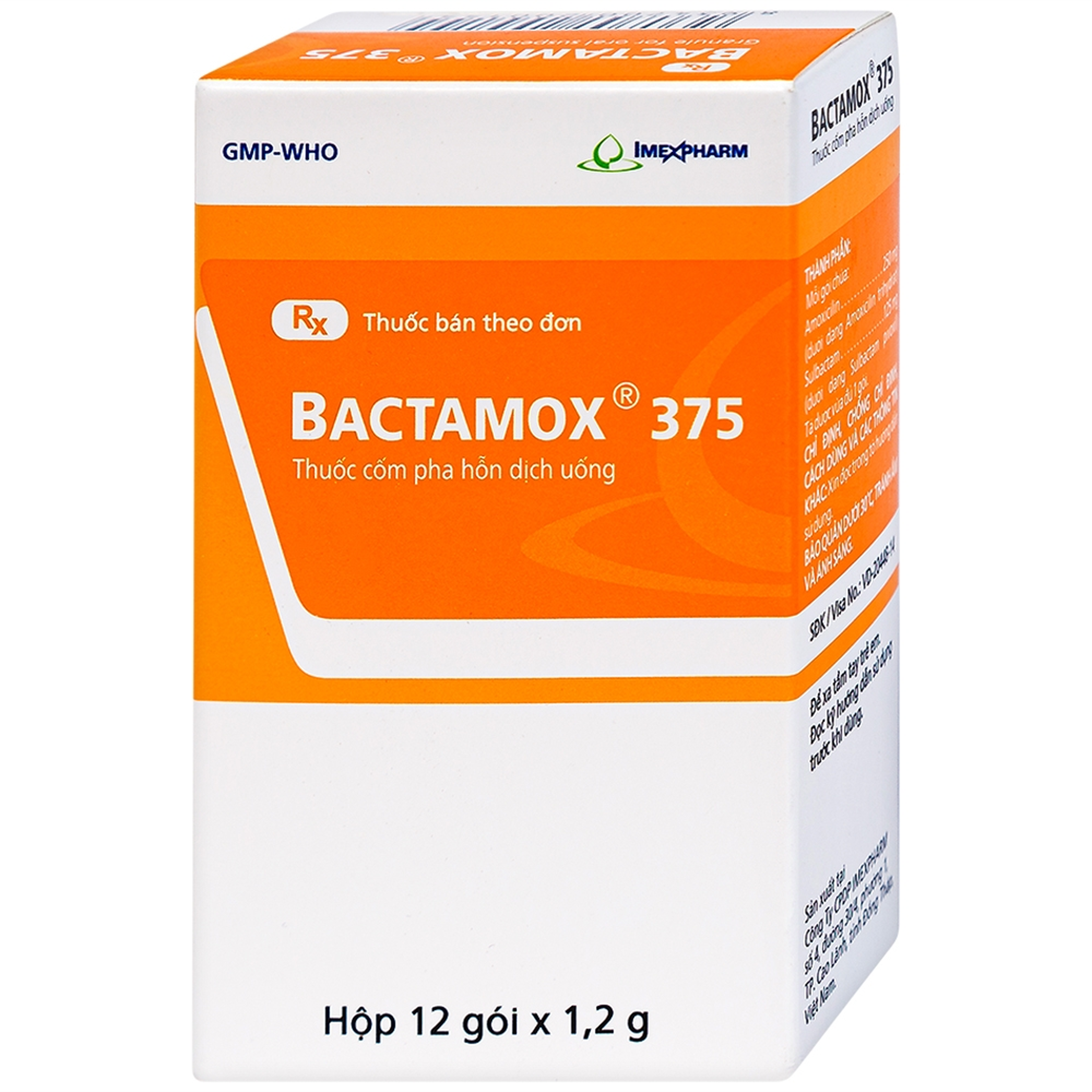 Thuốc cốm pha hỗn dịch Bactamox 375mg điều trị nhiễm khuẩn trên các chủng vi khuẩn nhạy cảm (Hộp 12 gói)