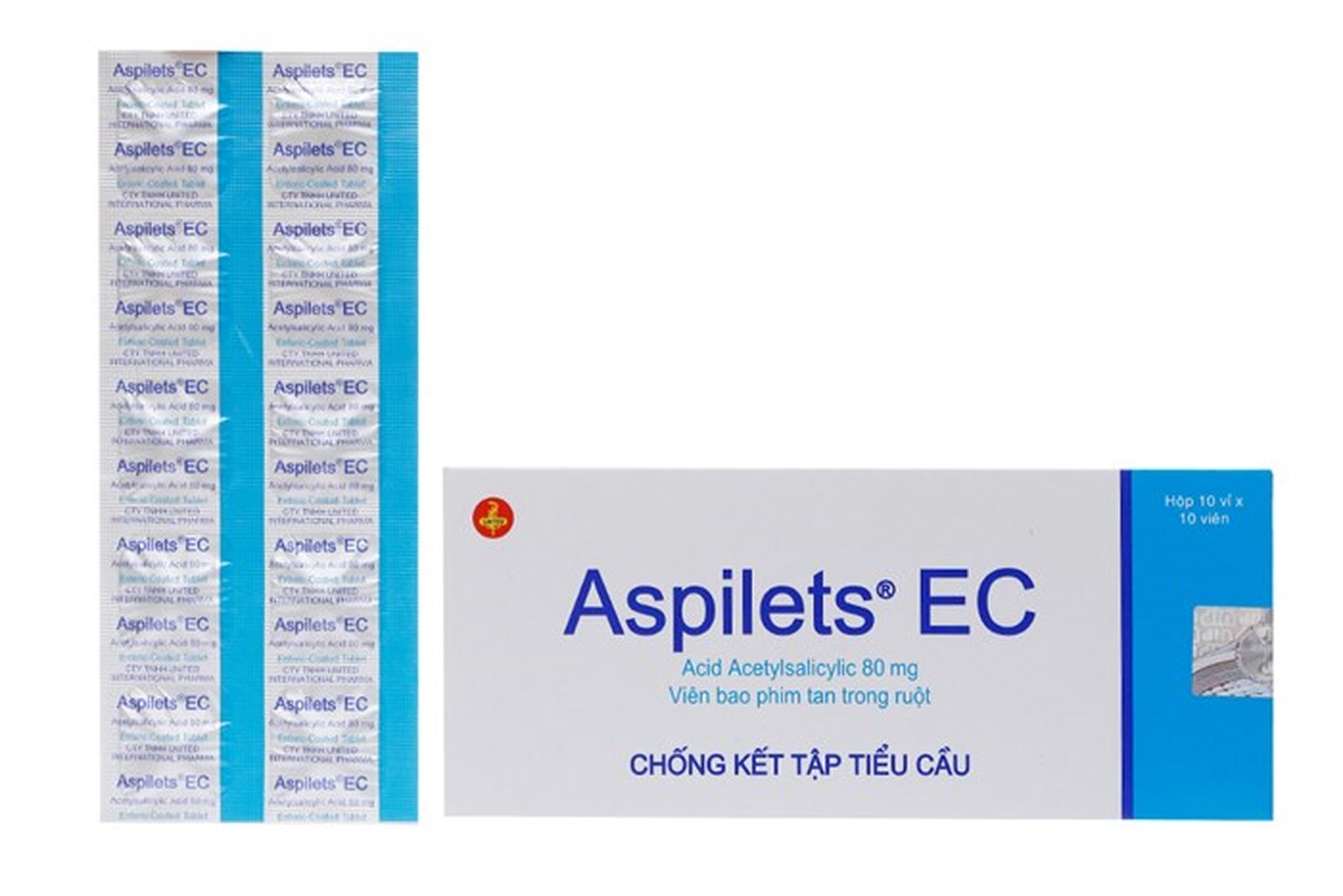 Thuốc Aspilets EC 80mg phòng ngừa nhồi máu cơ tim, đột quỵ (Hộp 10 vỉ x 10 viên)  