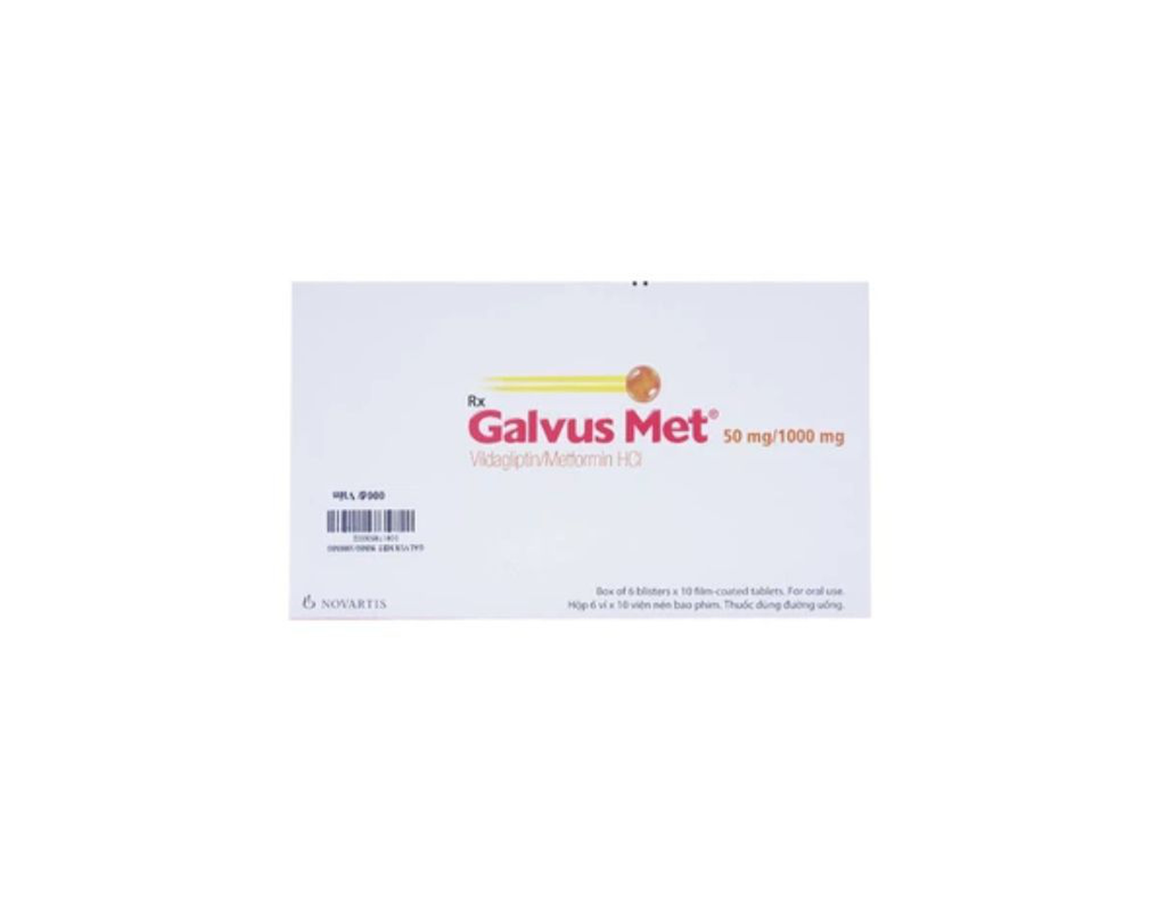 Thuốc Galvus Met Tab 50mg/1000mg điều trị đái tháo đường tuýp 2 (hộp 6 vỉ x 10 viên)