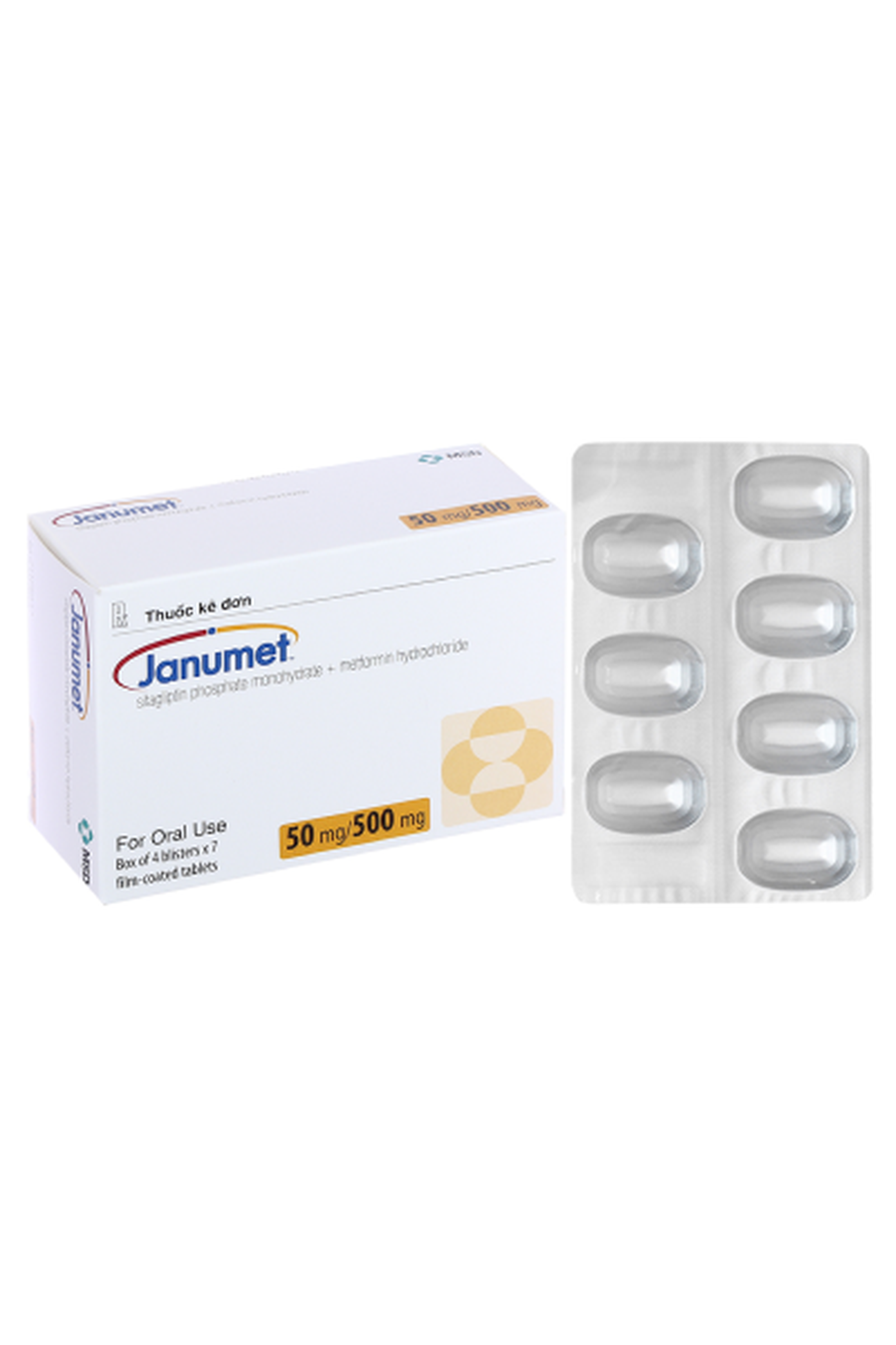Thuốc Janumet 50mg/500mg điều trị đái tháo đường tuýp 2 (hộp 4 vỉ x 7 viên)