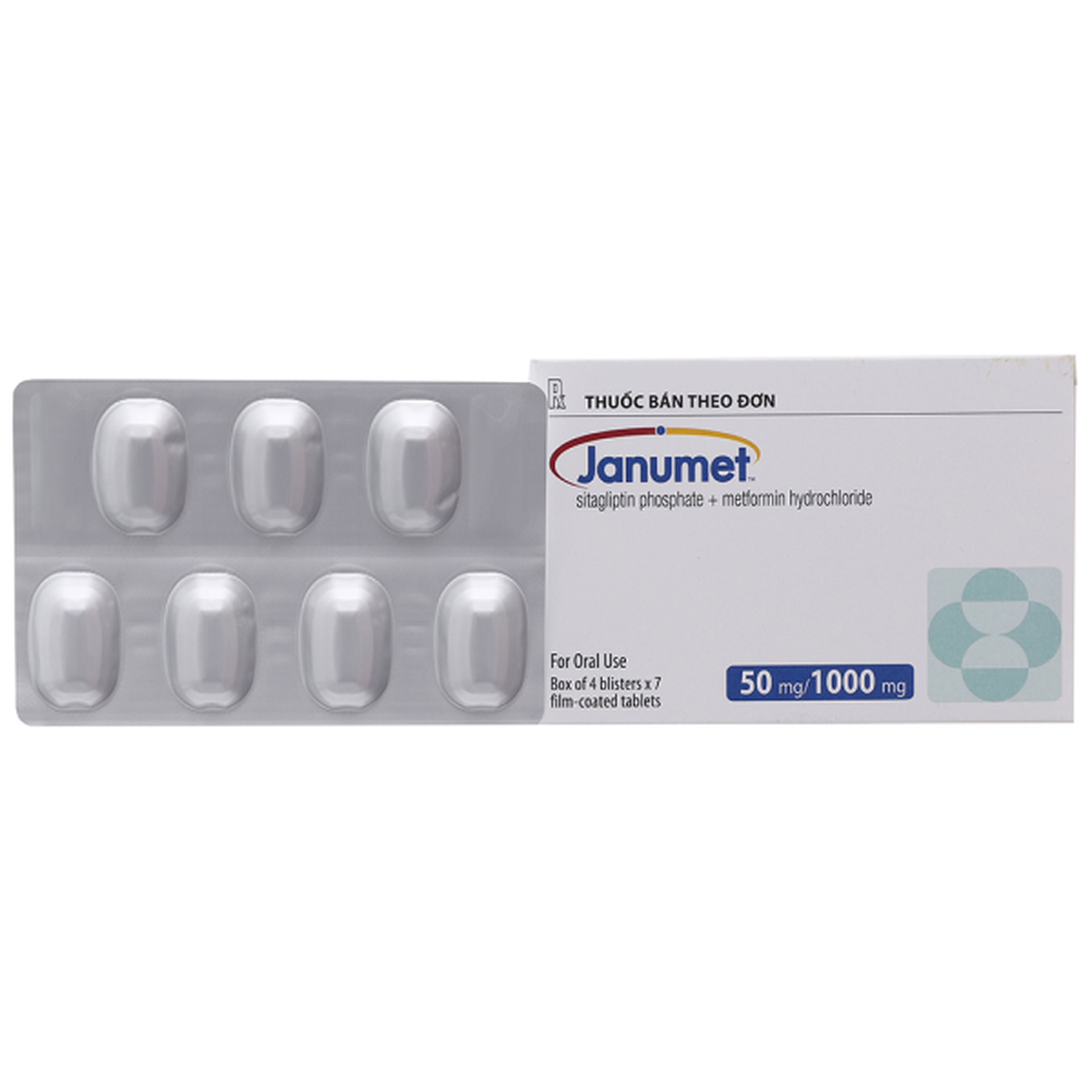 Thuốc Janumet Tab 50mg/1000mg điều trị đái tháo đường tuýp 2 (hộp 4 vỉ x 7 viên)