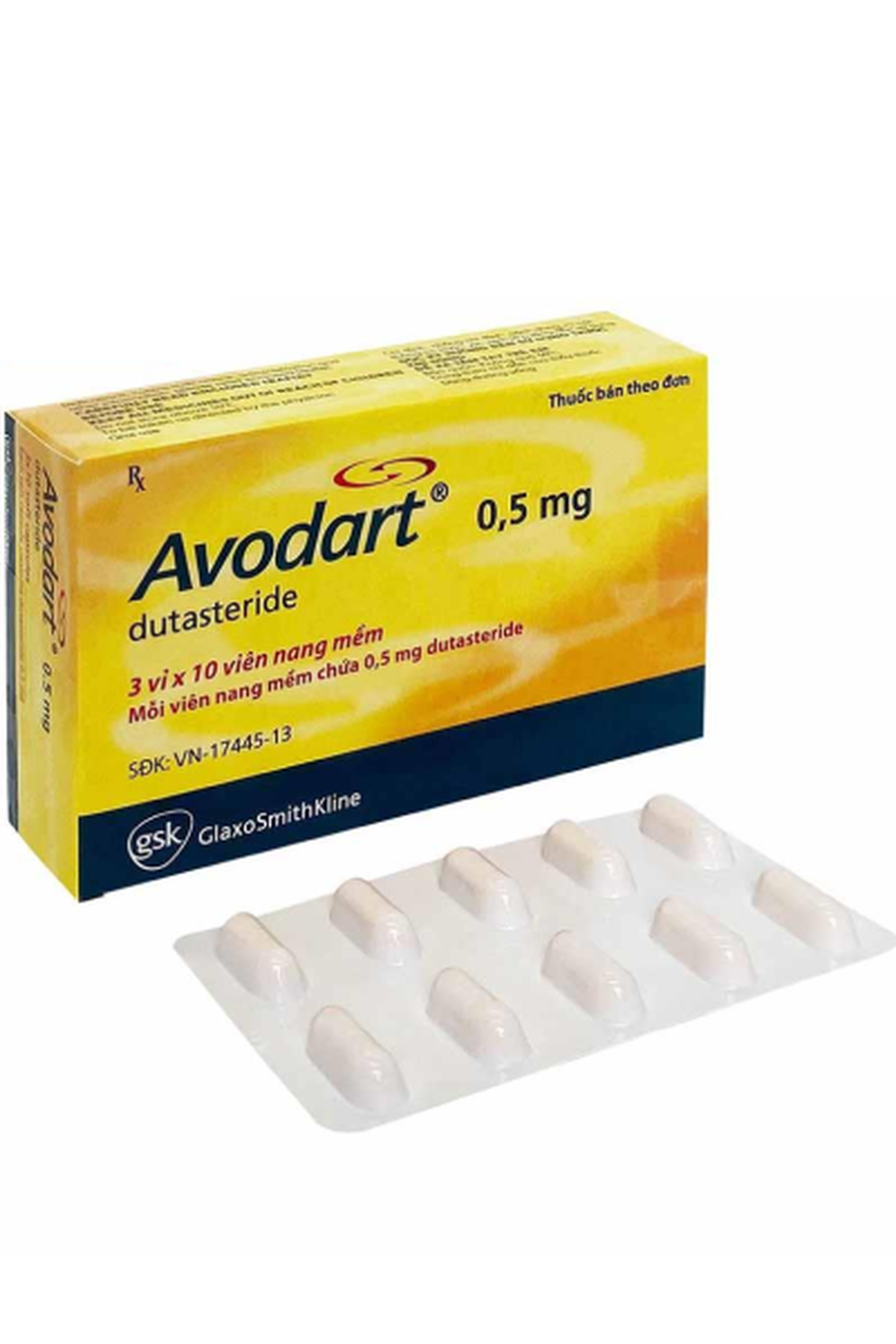 Thuốc Avodart 0,5mg điều trị phì đại tuyến tiền liệt (Hộp 3 vỉ x 10 viên)