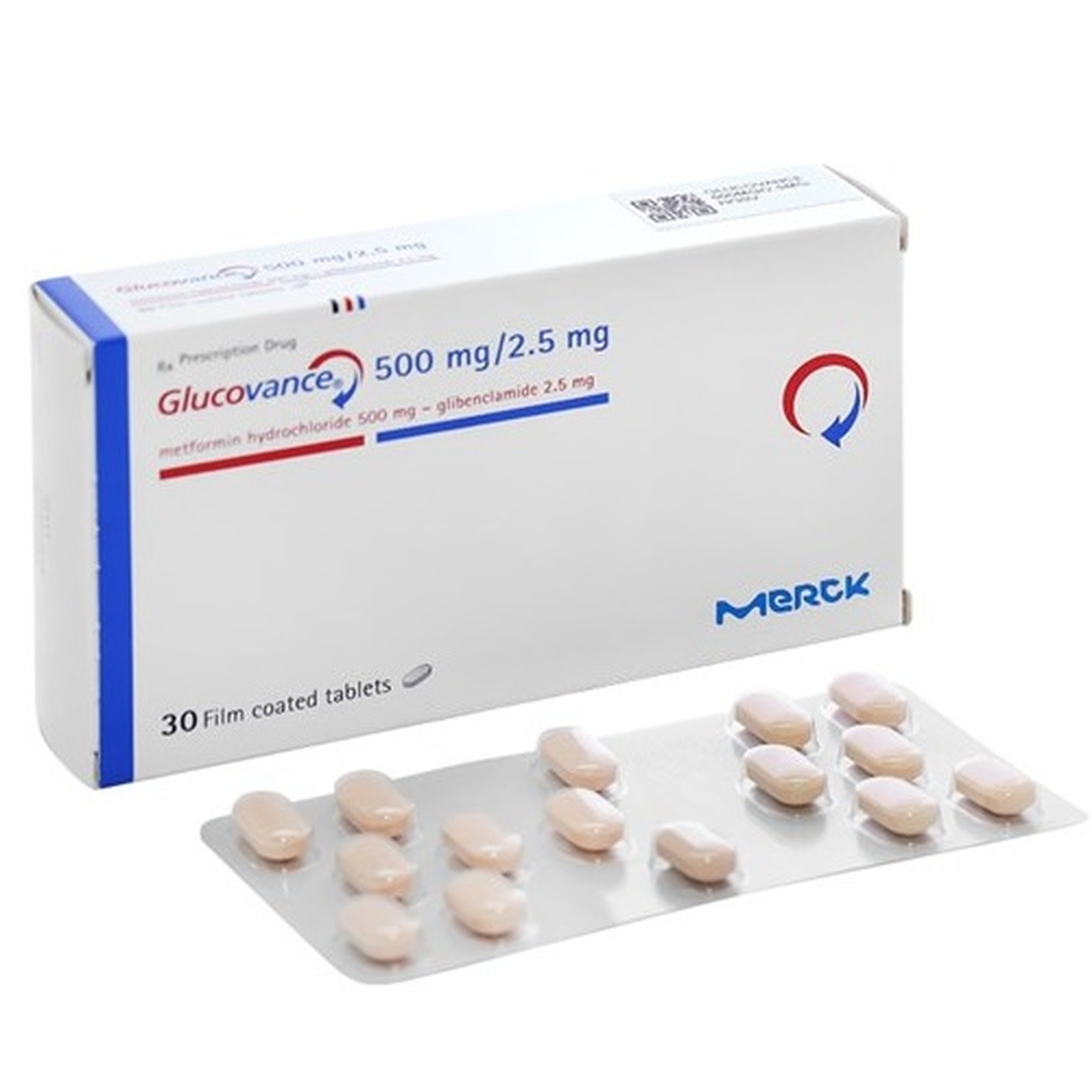 Thuốc Glucovance 500mg/2,5mg điều trị đái tháo đường tuýp 2 (hộp 2 vỉ x 15 viên)