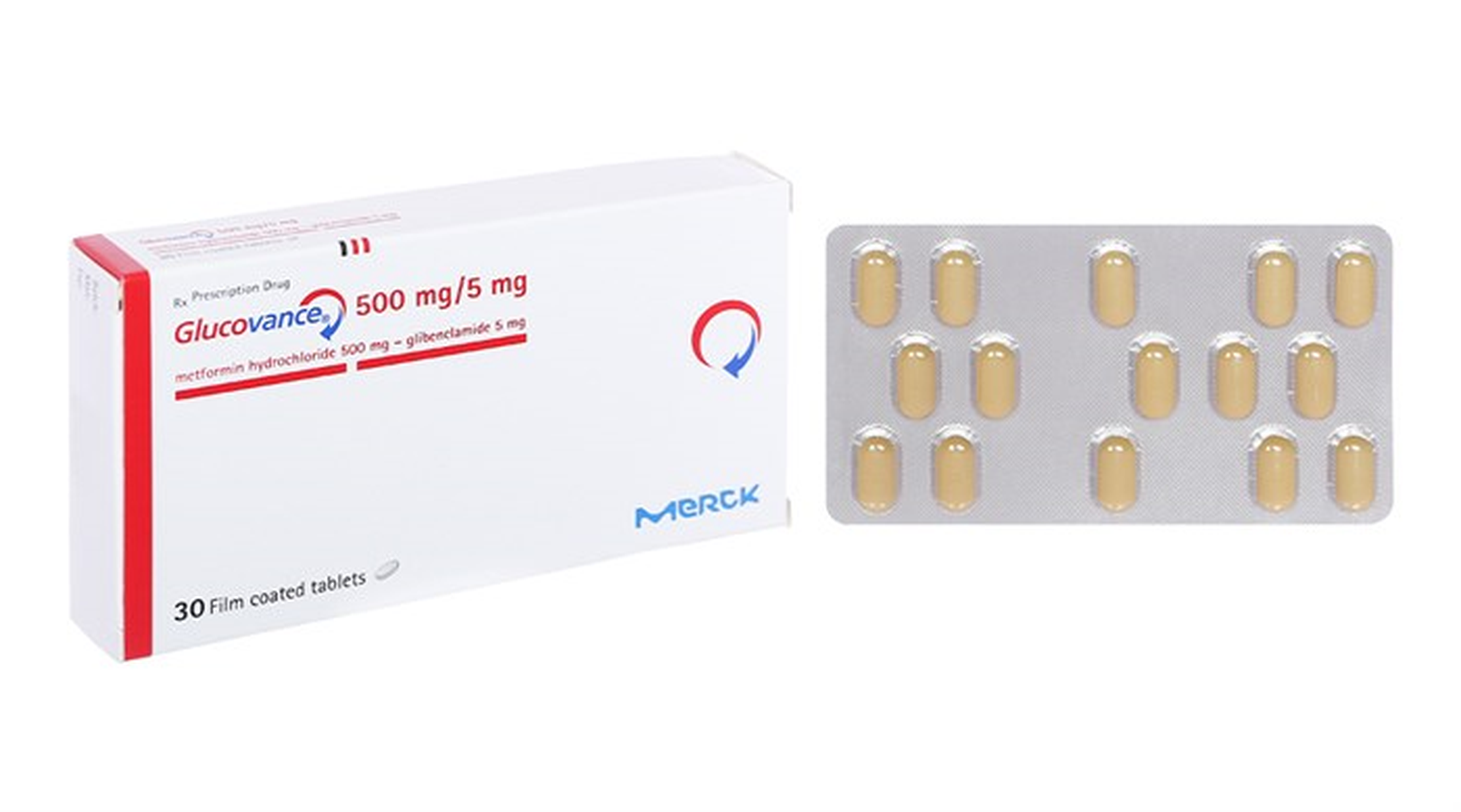 Thuốc Glucovance 500mg/5mg điều trị đái tháo đường tuýp 2 (hộp 2 vỉ x 15 viên)