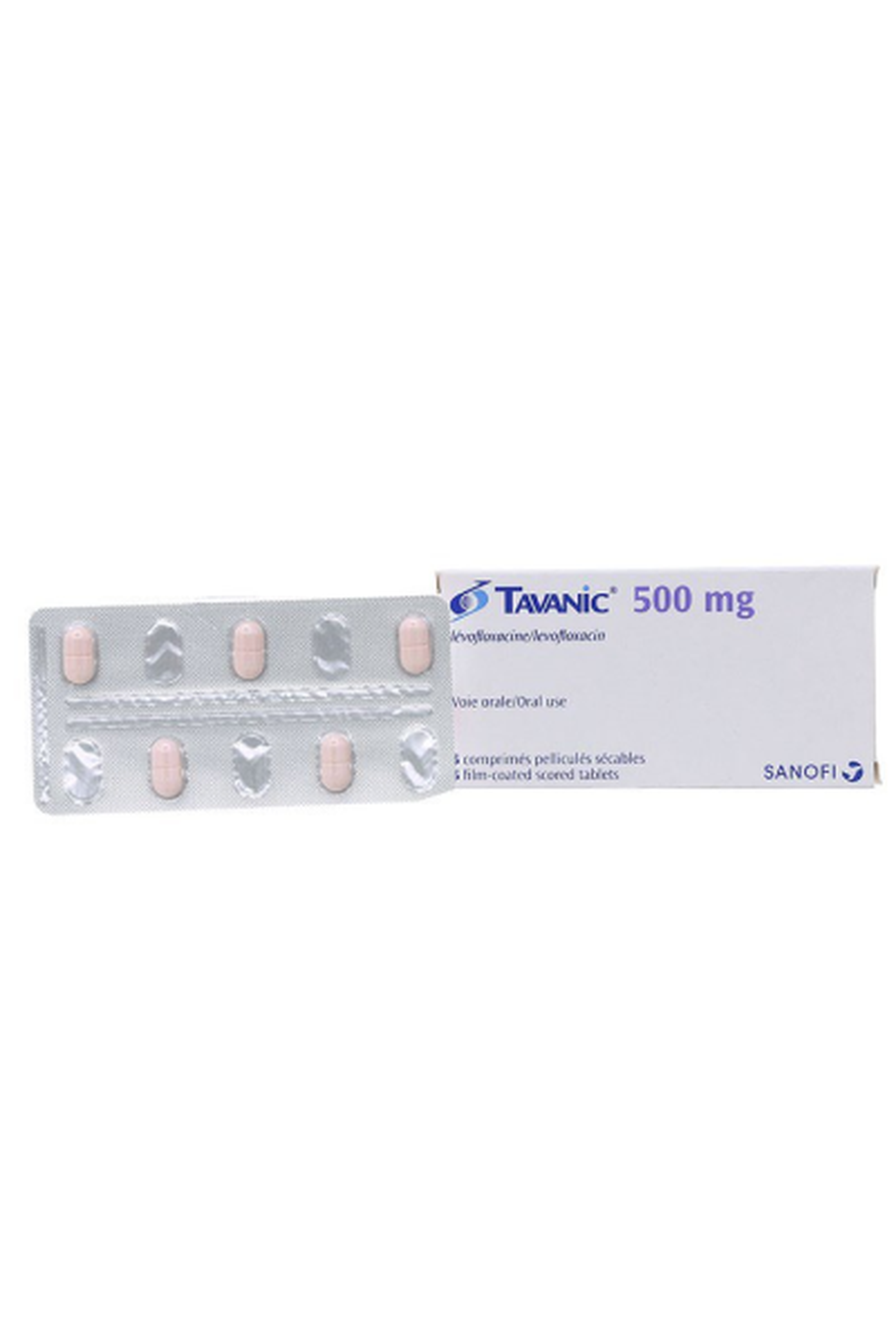 Thuốc Tavanic 500mg điều trị nhiễm khuẩn trên các chủng vi khuẩn nhạy cảm  (hộp 1 vỉ x 5 viên)