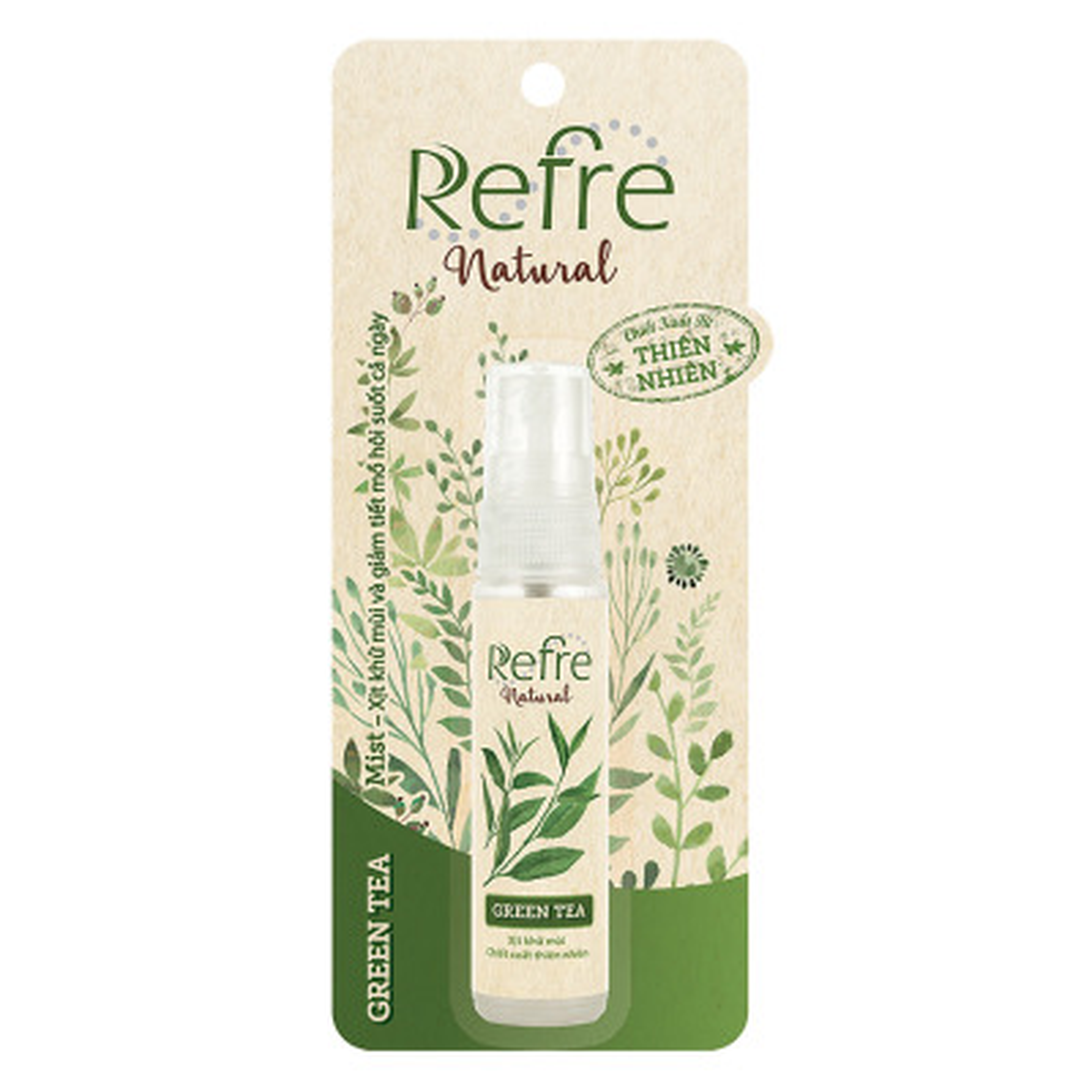  Xịt Khử Mùi Refre Natural Hương Trà Xanh (Deodorant Natural - Green Tea) giúp khử mùi cơ thể và giảm tiết mồ hôi (lọ 30ml) 