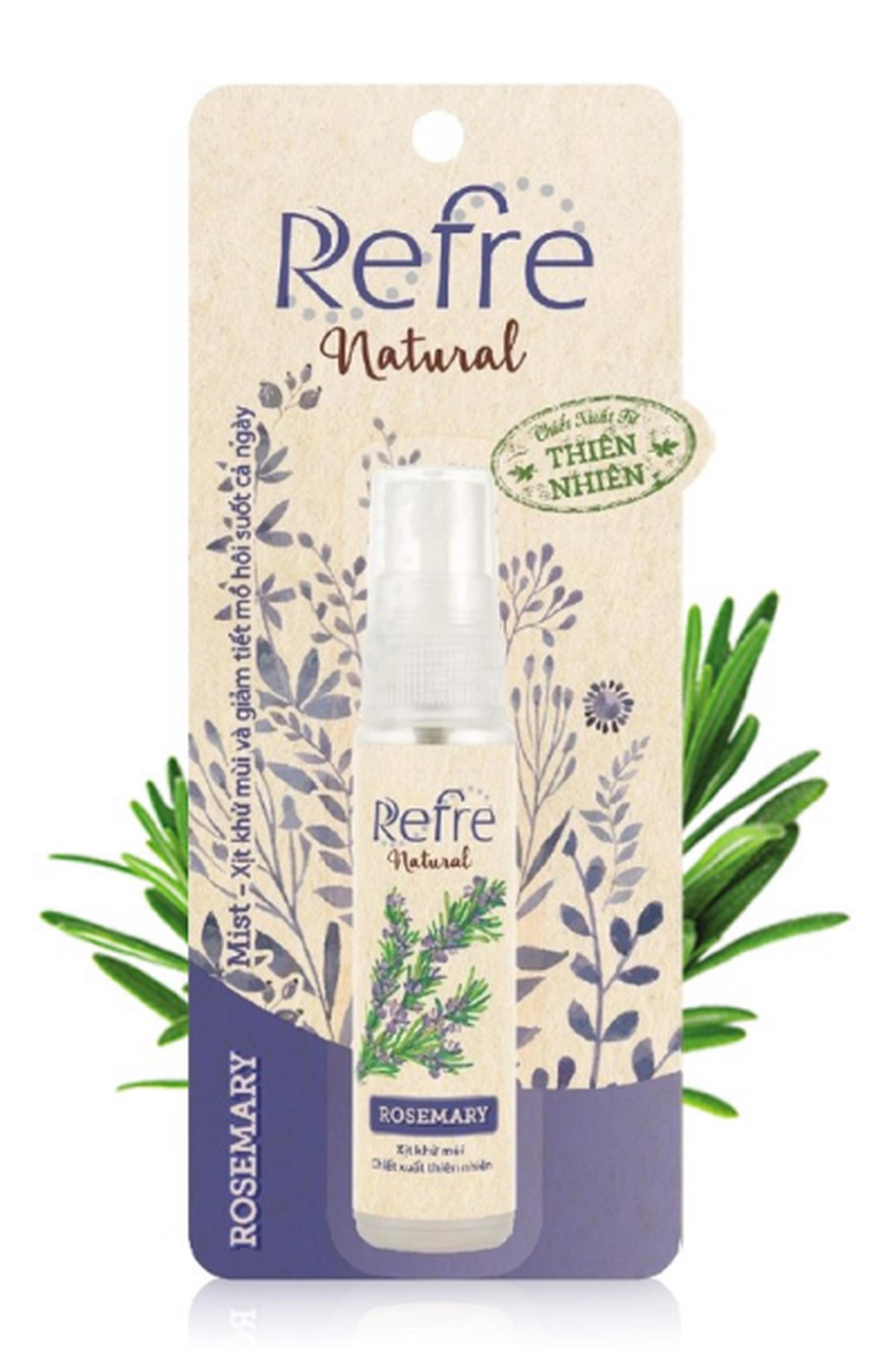  Xịt Khử Mùi Refre Natural Hương Hương Thảo (Refre Natural Rosemary) giúp khử mùi cơ thể và giảm tiết mồ hôi (lọ 30ml)