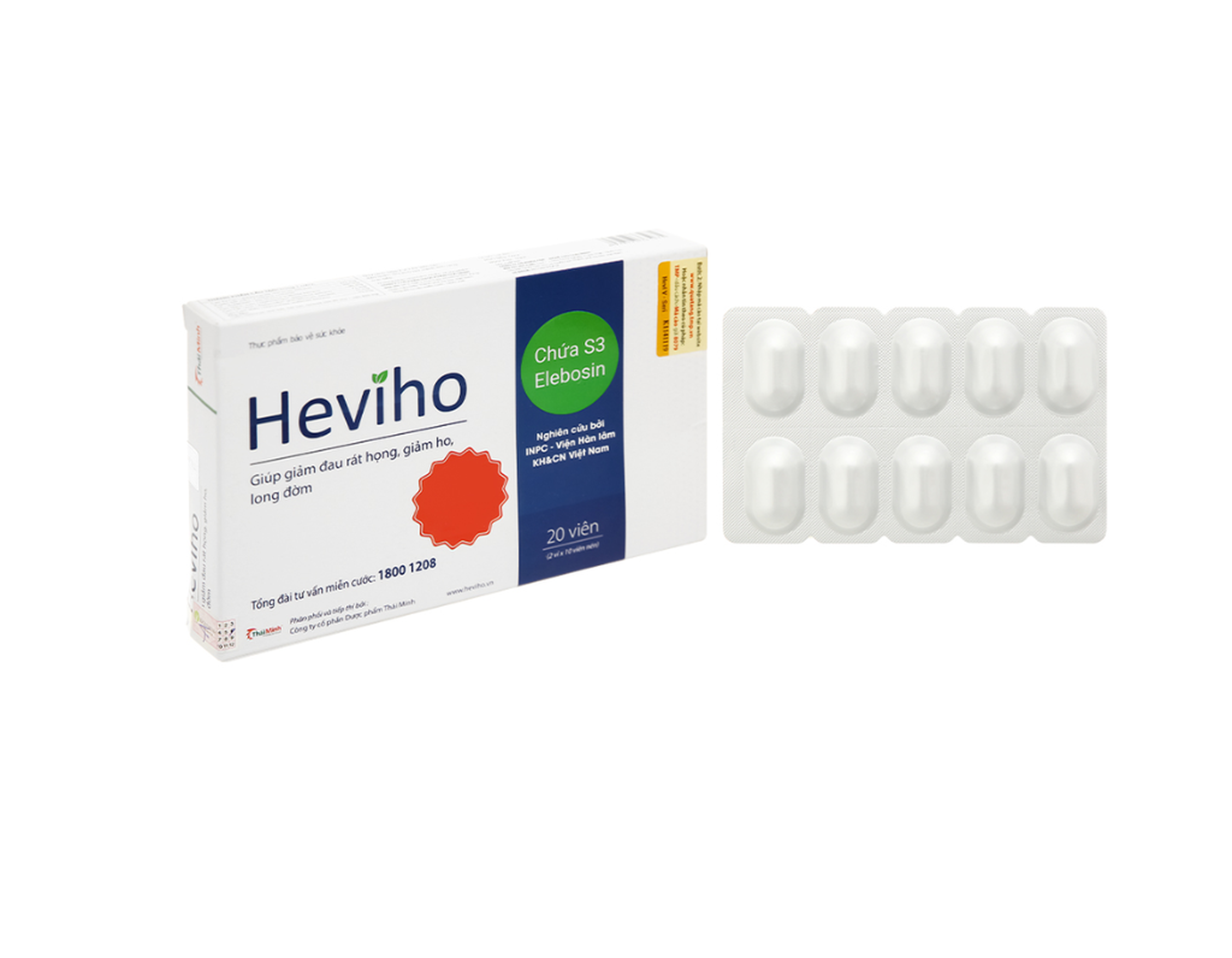 Viên uống Heviho Thái Minh giúp giảm đau rát họng, giảm ho, long đờm (Hộp 2 vỉ x 10 viên)