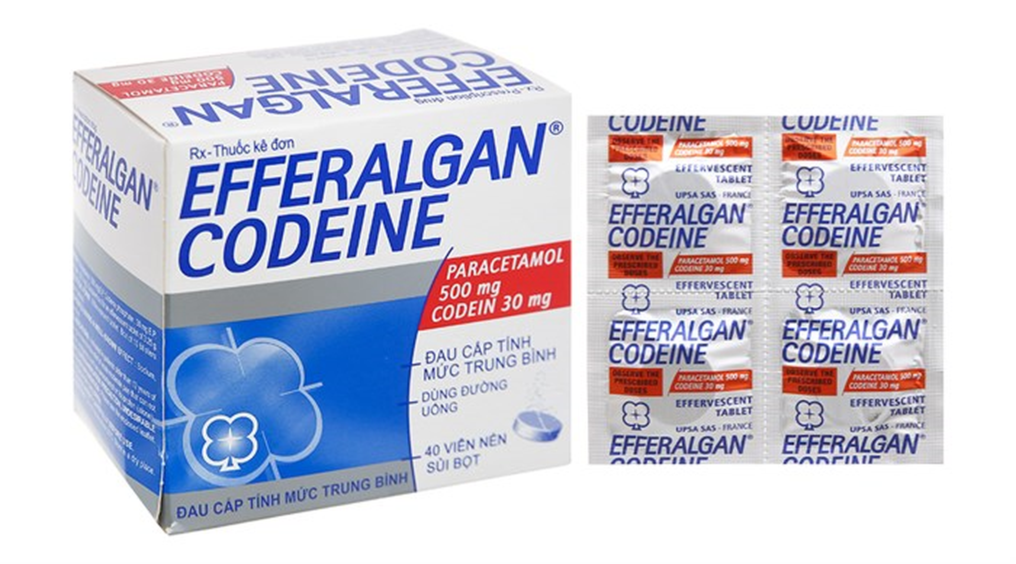 Thuốc sủi Efferalgan Codeine 500/30mg giúp hạ sốt, giảm đau (Hộp 10 vỉ x 4 viên)
