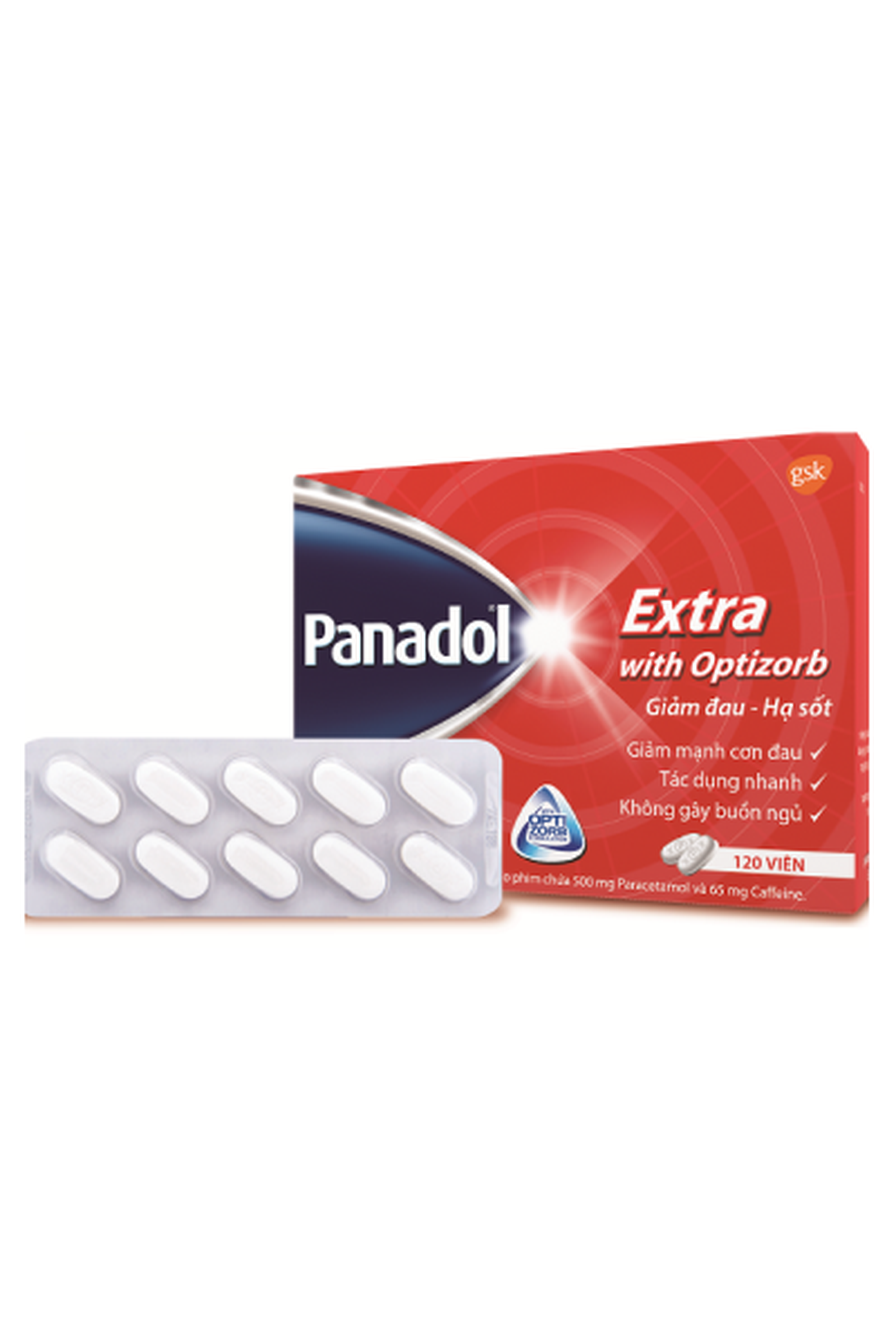 Thuốc Panadol Extra with Optizorb 500mg/65mg giúp hạ sốt giảm đau (Hộp 12 vỉ x 10 viên)