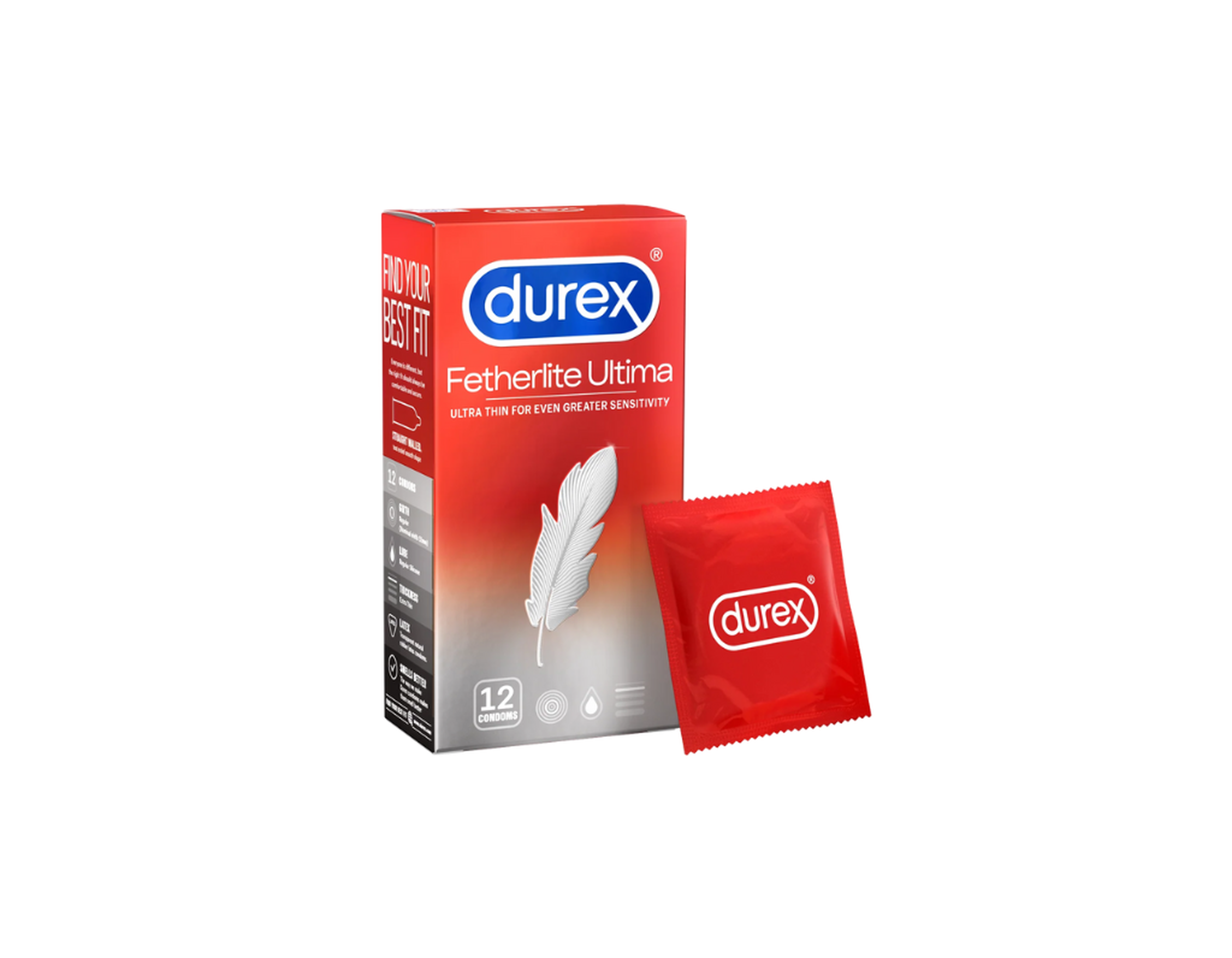 BCS Durex Fetherlite Ultima thiết kế Sensi fit siêu mỏng, cho trải nghiệm chân thật (Hộp 12 cái)