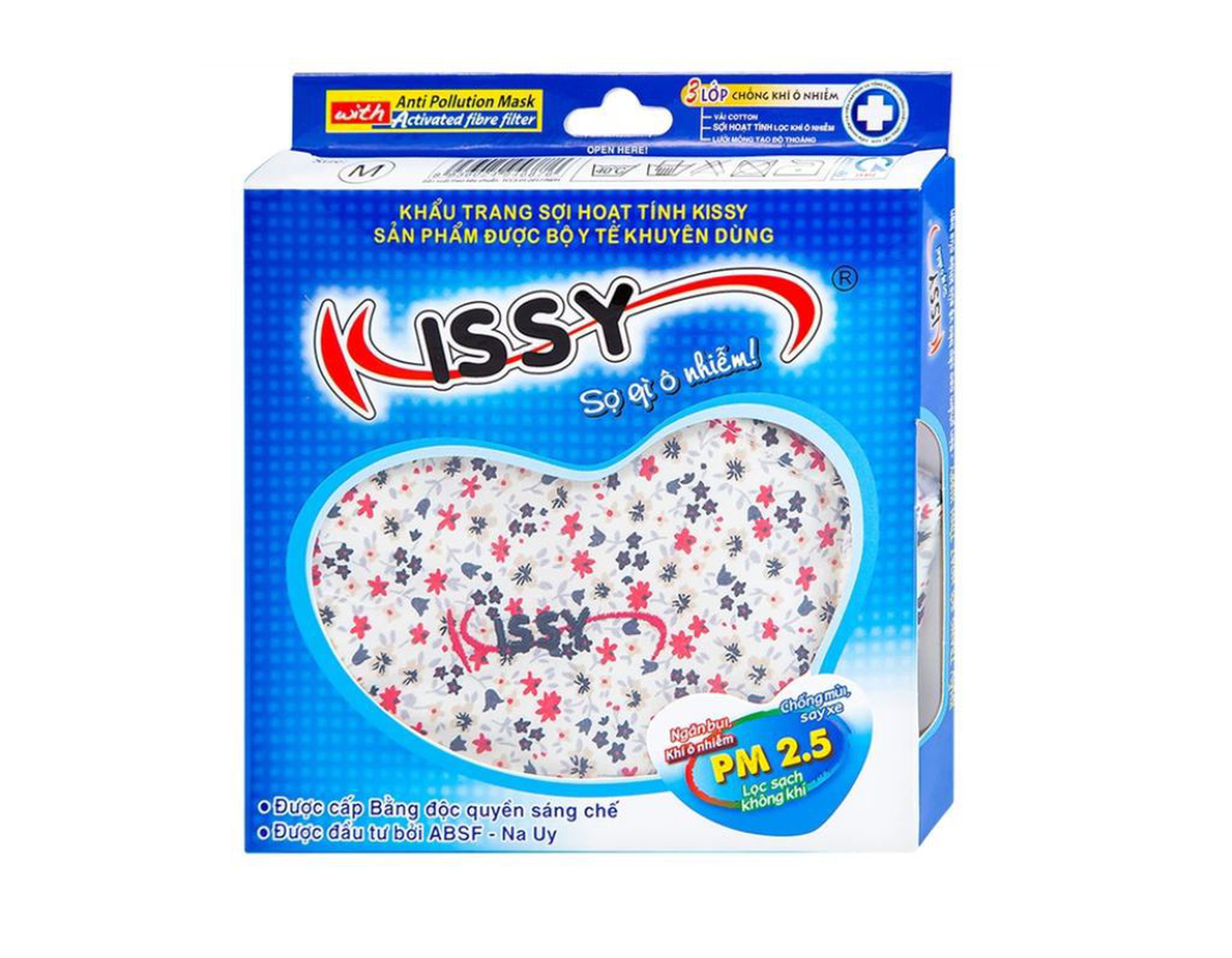 Khẩu trang vải Kissy người lớn 3 lớp có họa tiết size M (hộp 1 cái)