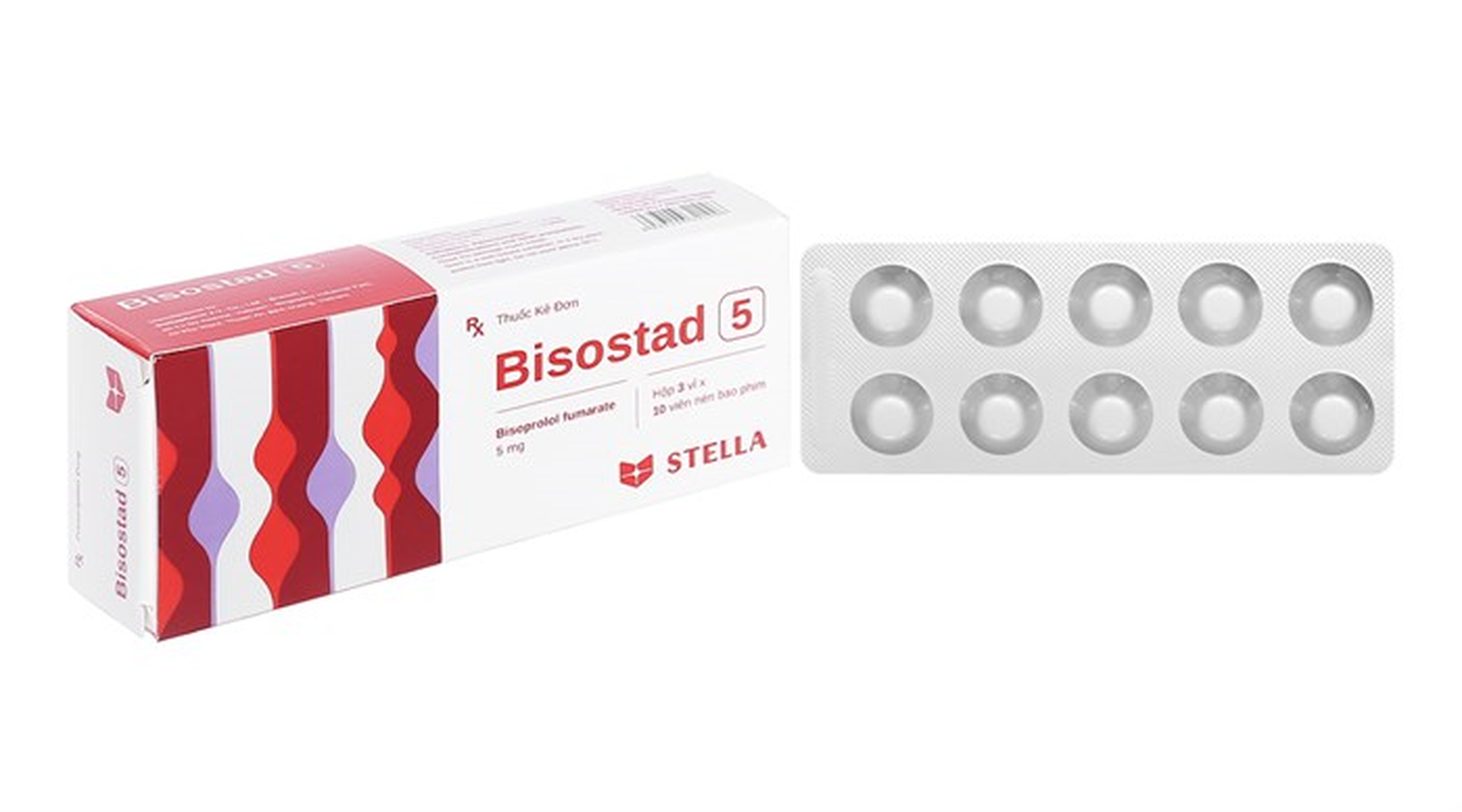 Thuốc Bisostad 5 điều trị tăng huyết áp và đau thắt ngực (Hộp 3 vỉ x 10 viên)