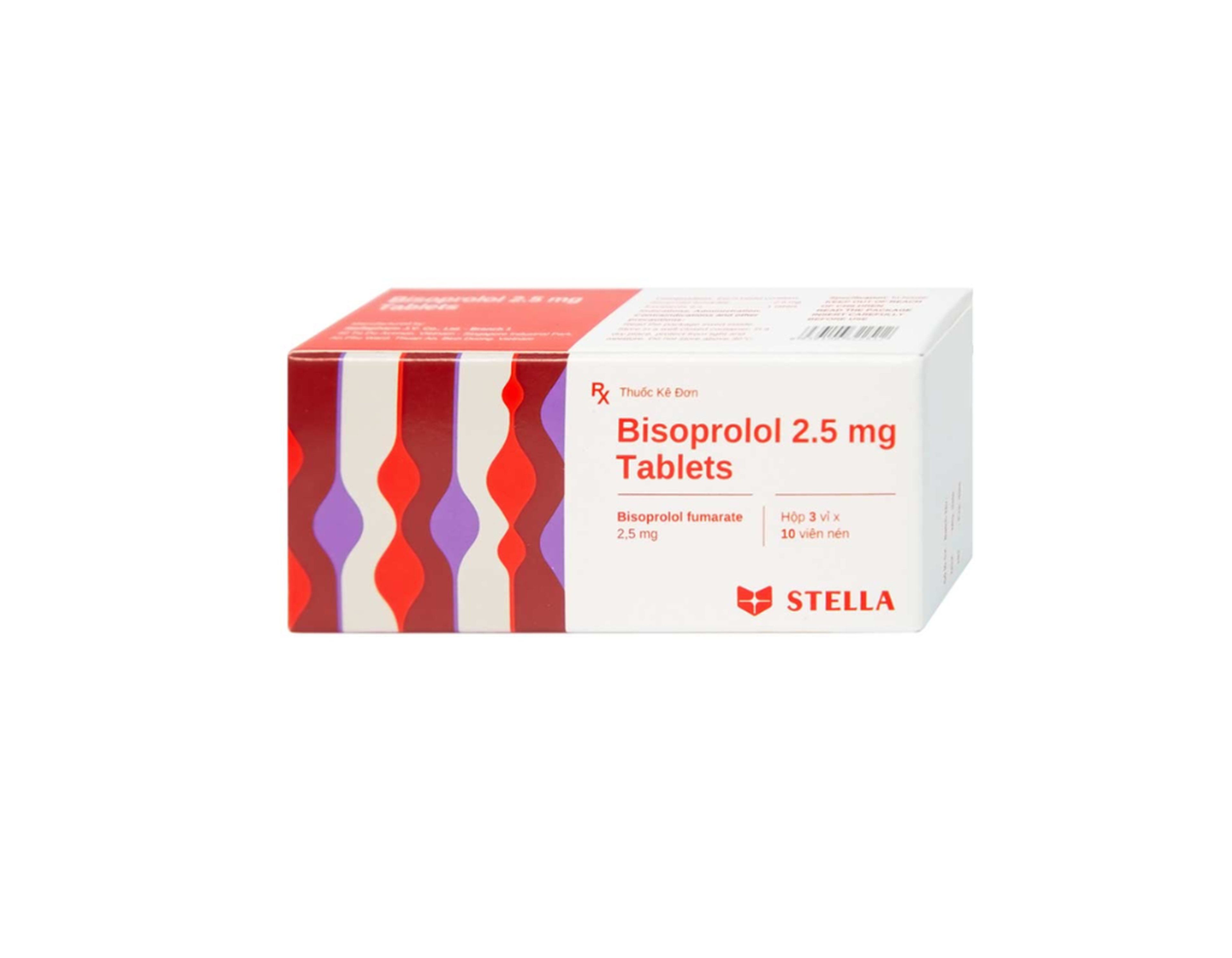 Thuốc Bisoprolol 2.5mg Tablets Stella điều trị tăng huyết áp, đau thắt ngực mạn tính ổn định (Hộp 3 vỉ x 10 viên)