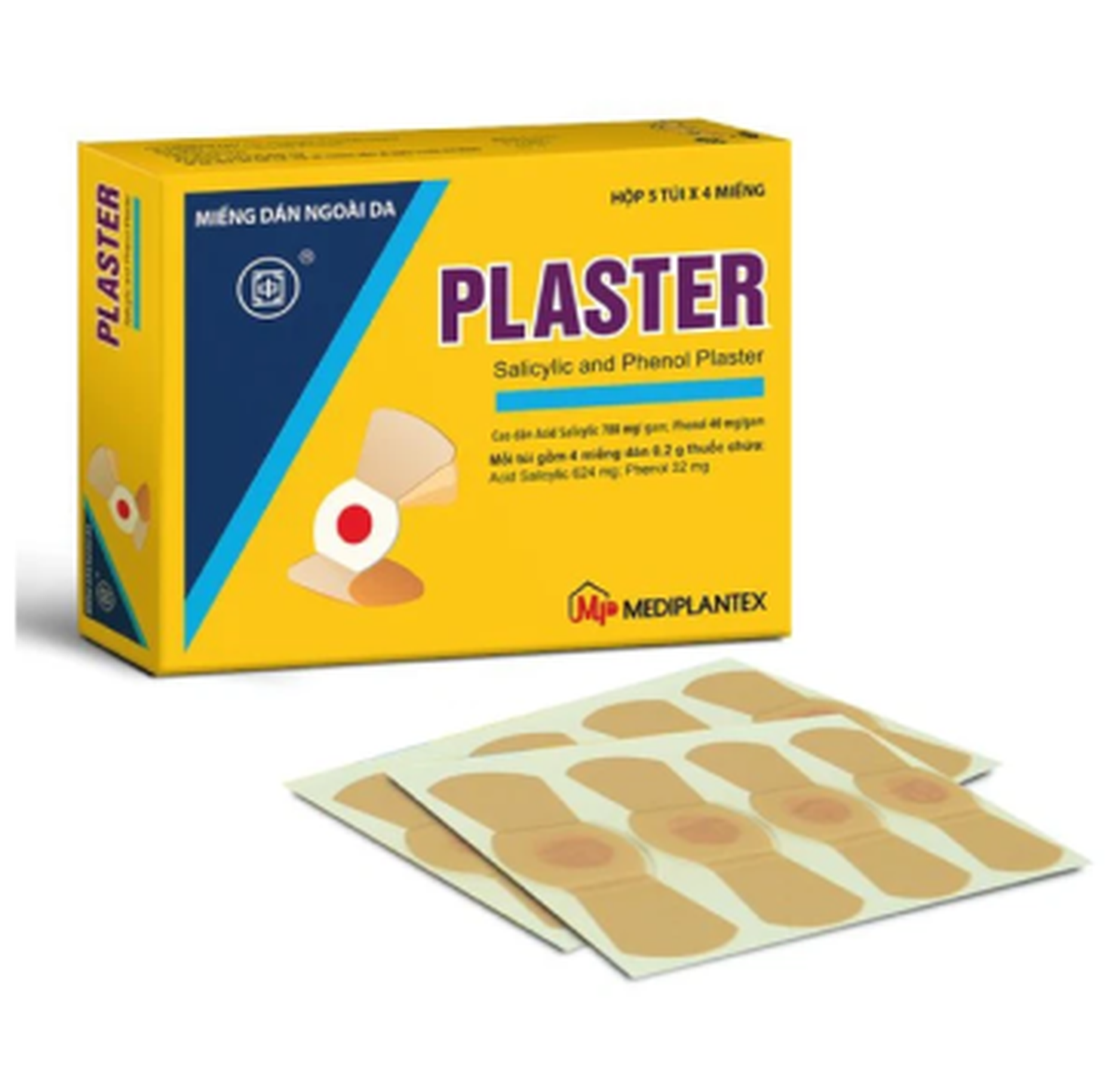 Miếng dán ngoài da Plaster miếng dán mụn cơm, mụn cóc ( Hộp 5 túi x 4 miếng)