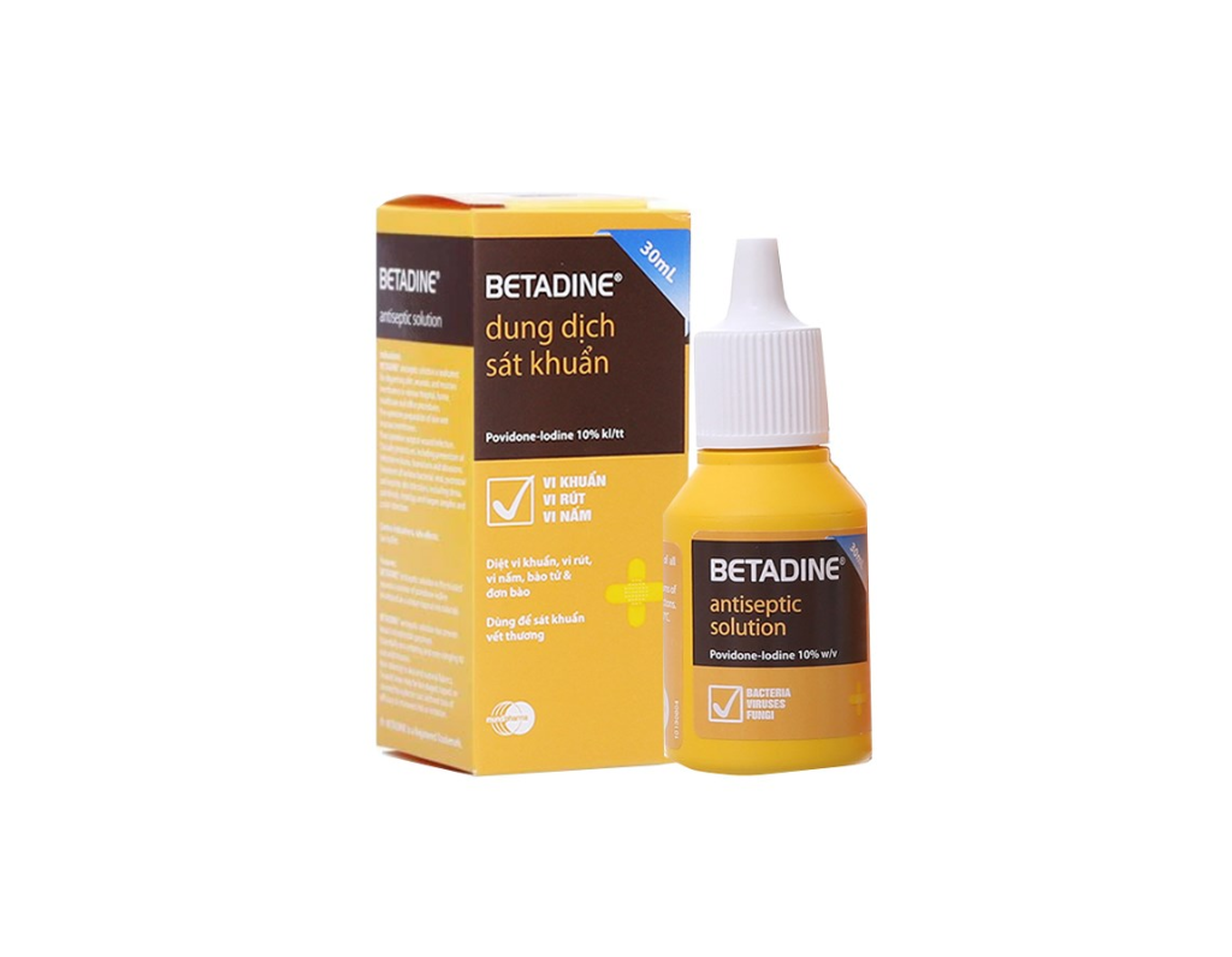 Dung dịch sát khuẩn Betadine Antiseptic Solution hỗ trợ sát khuẩn vết thương (Hộp 1 chai 30ml)