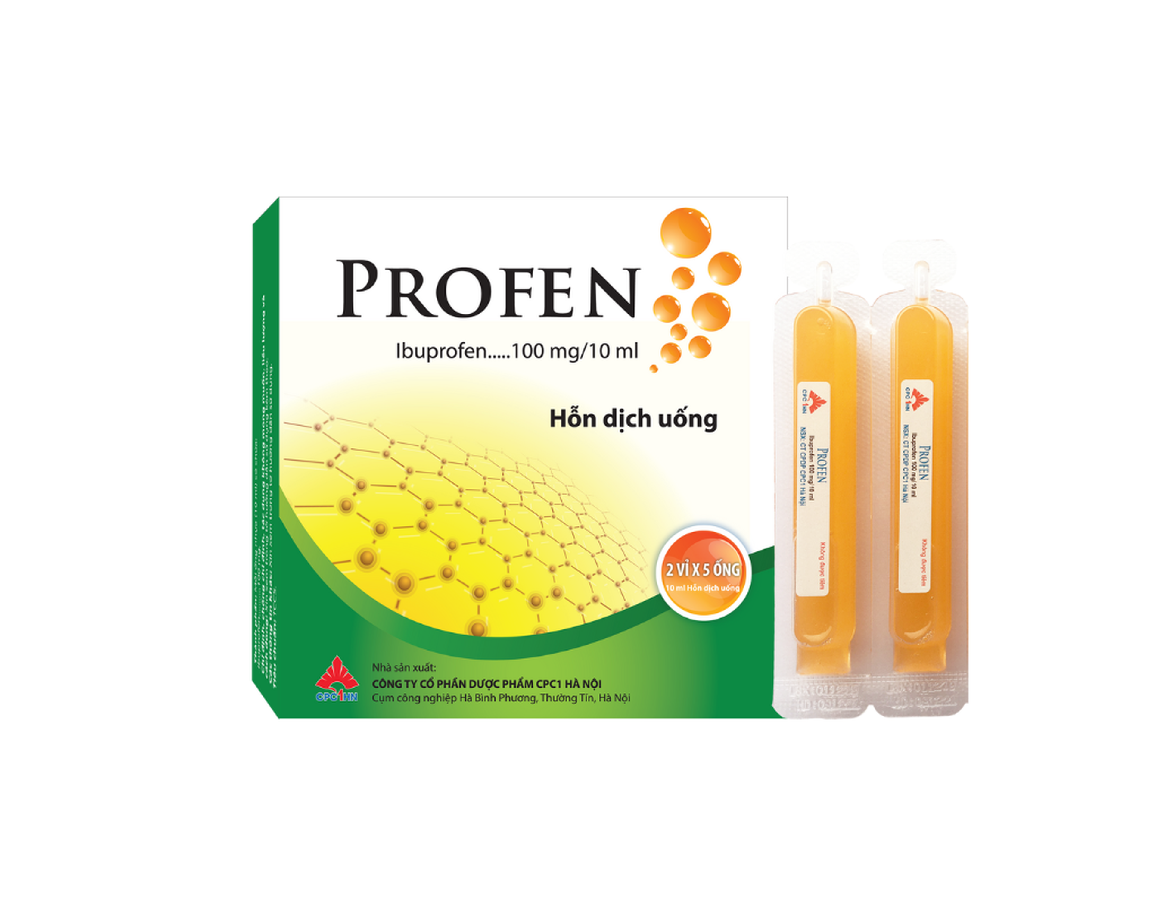Thuốc Profen Sus 100mg/10ml giúp hạ nhiệt giảm đau (Hộp 2 vỉ x 5 ống)
