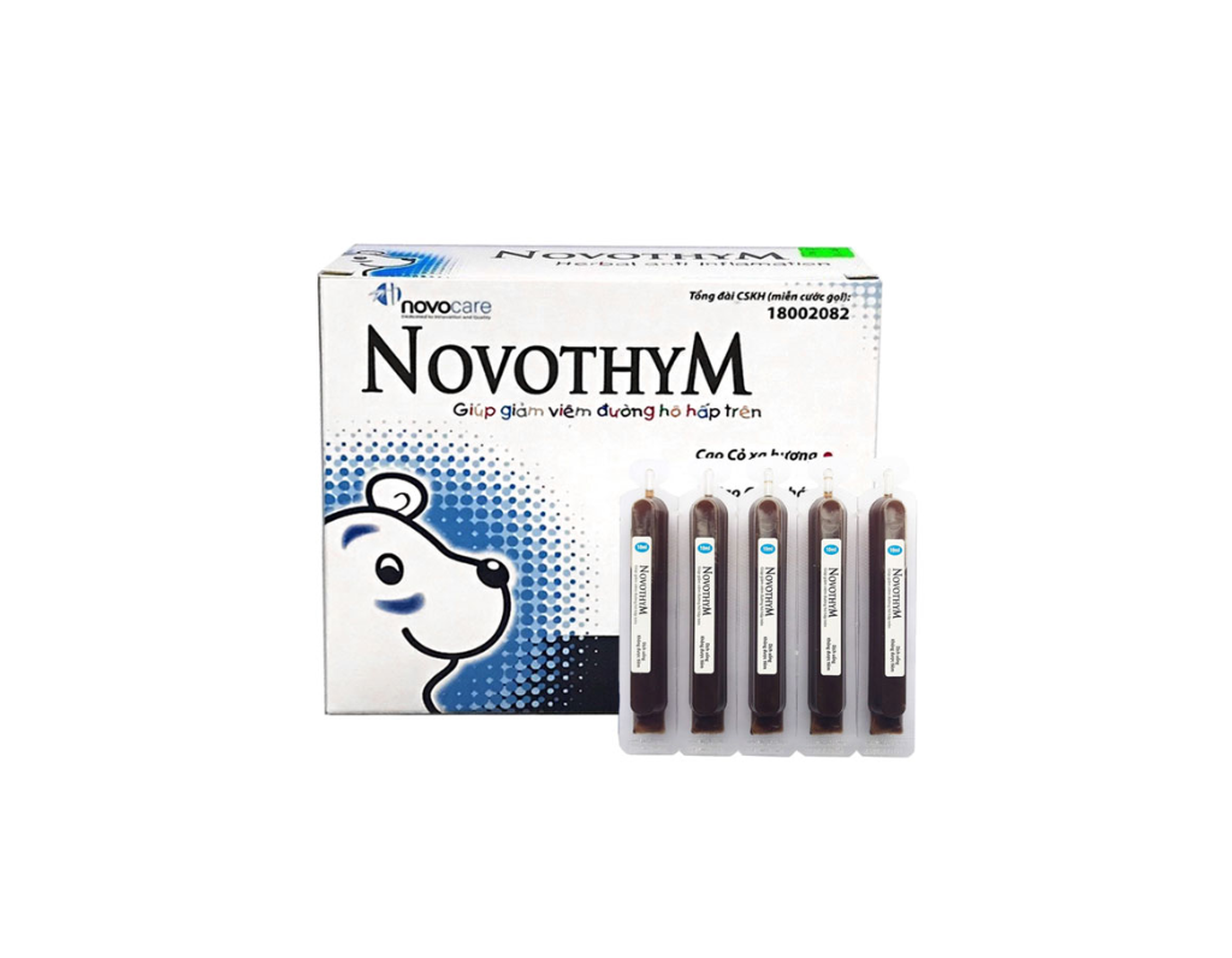 Dung dịch uống  Novothym phòng ngừa và giảm viêm đường hô hấp cho trẻ (Hộp 2 vỉ x 5 ống)