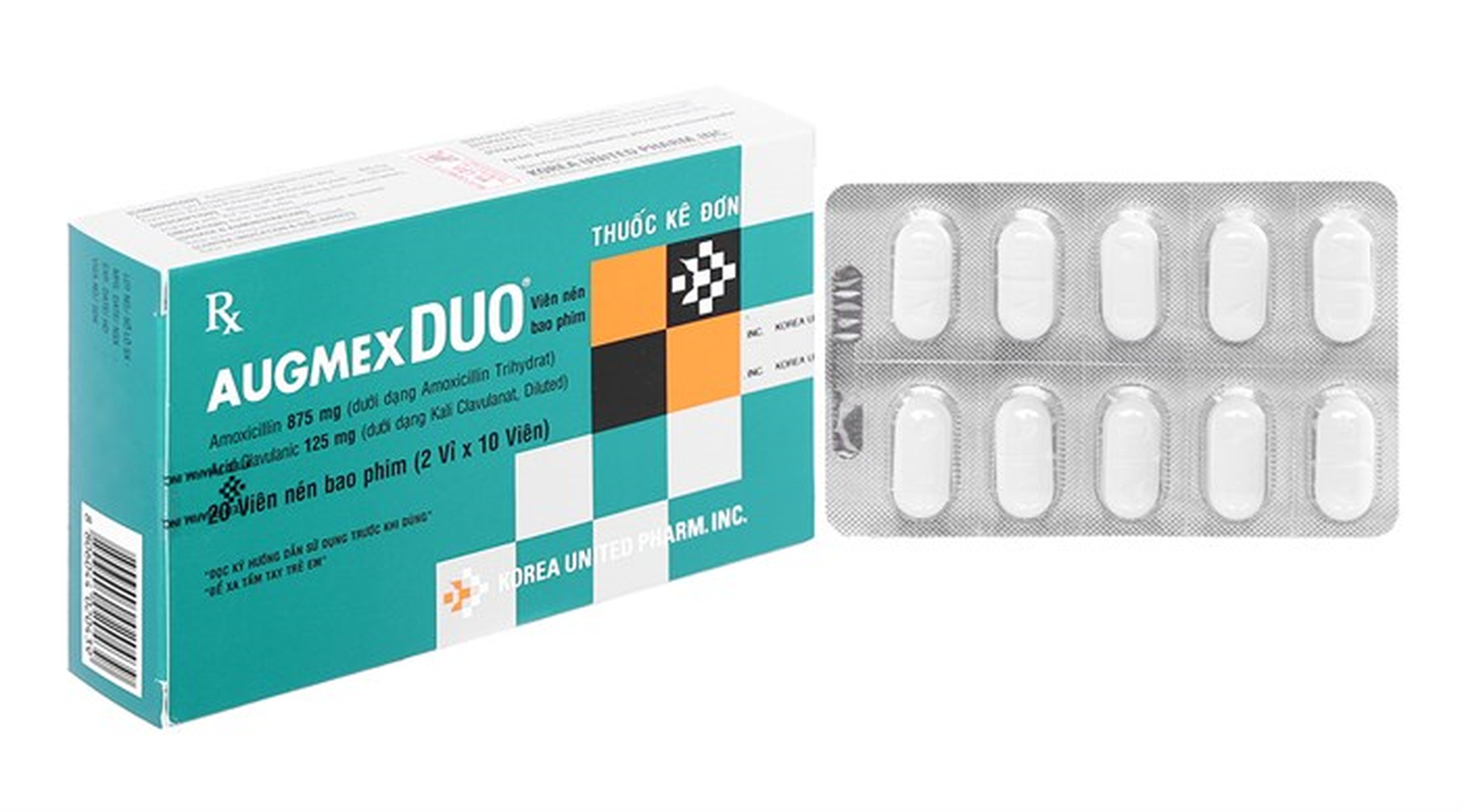 Thuốc Augmex Duo 875/125mg điều trị nhiễm khuẩn trên các chủng vi khuẩn nhạy cảm (Hộp 2 vỉ x 10 viên)