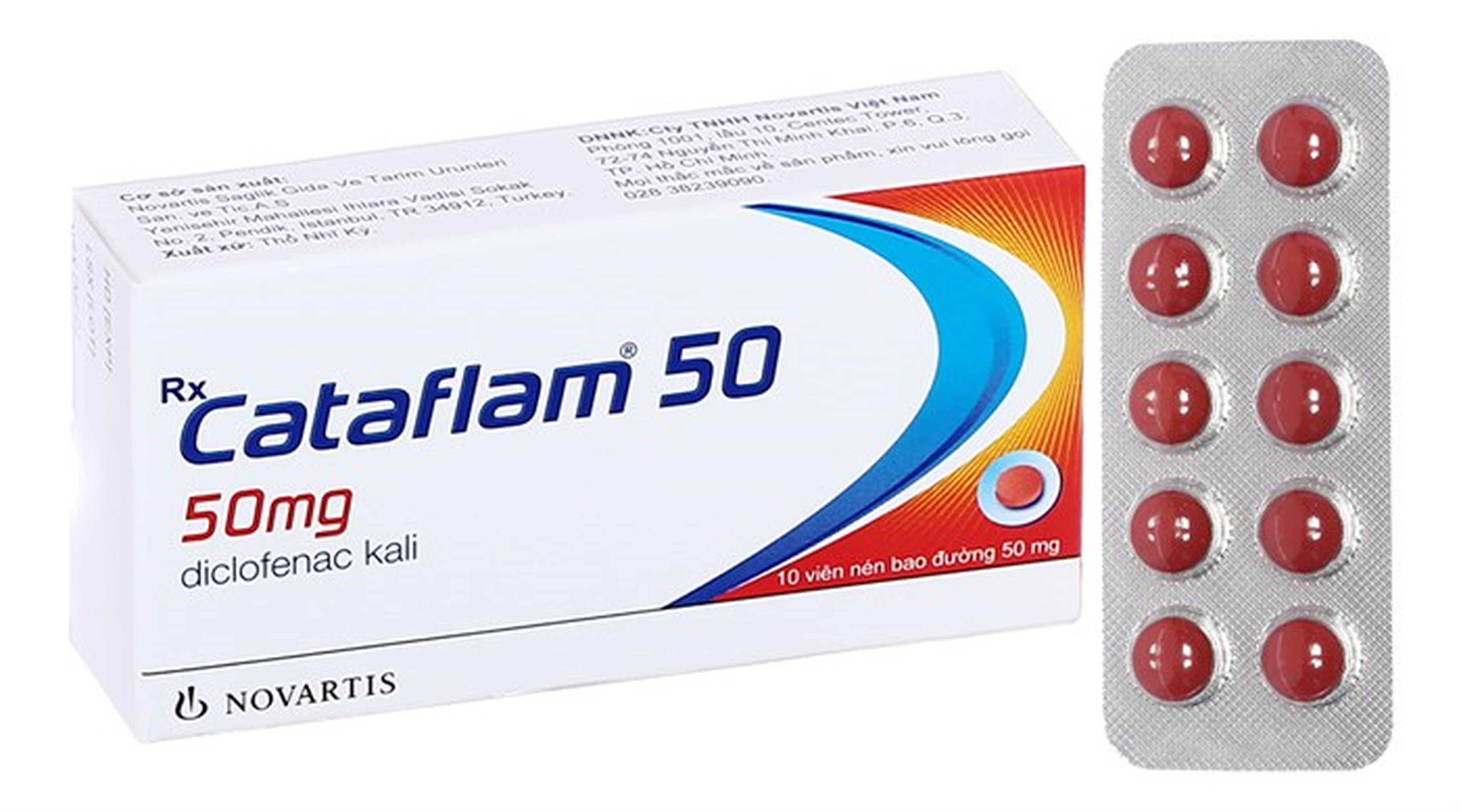 Thuốc Cataflam 50 Novartis điều trị đau sau chấn thương, viêm và sưng do bong gân (Hộp 1 vỉ x 10 viên)