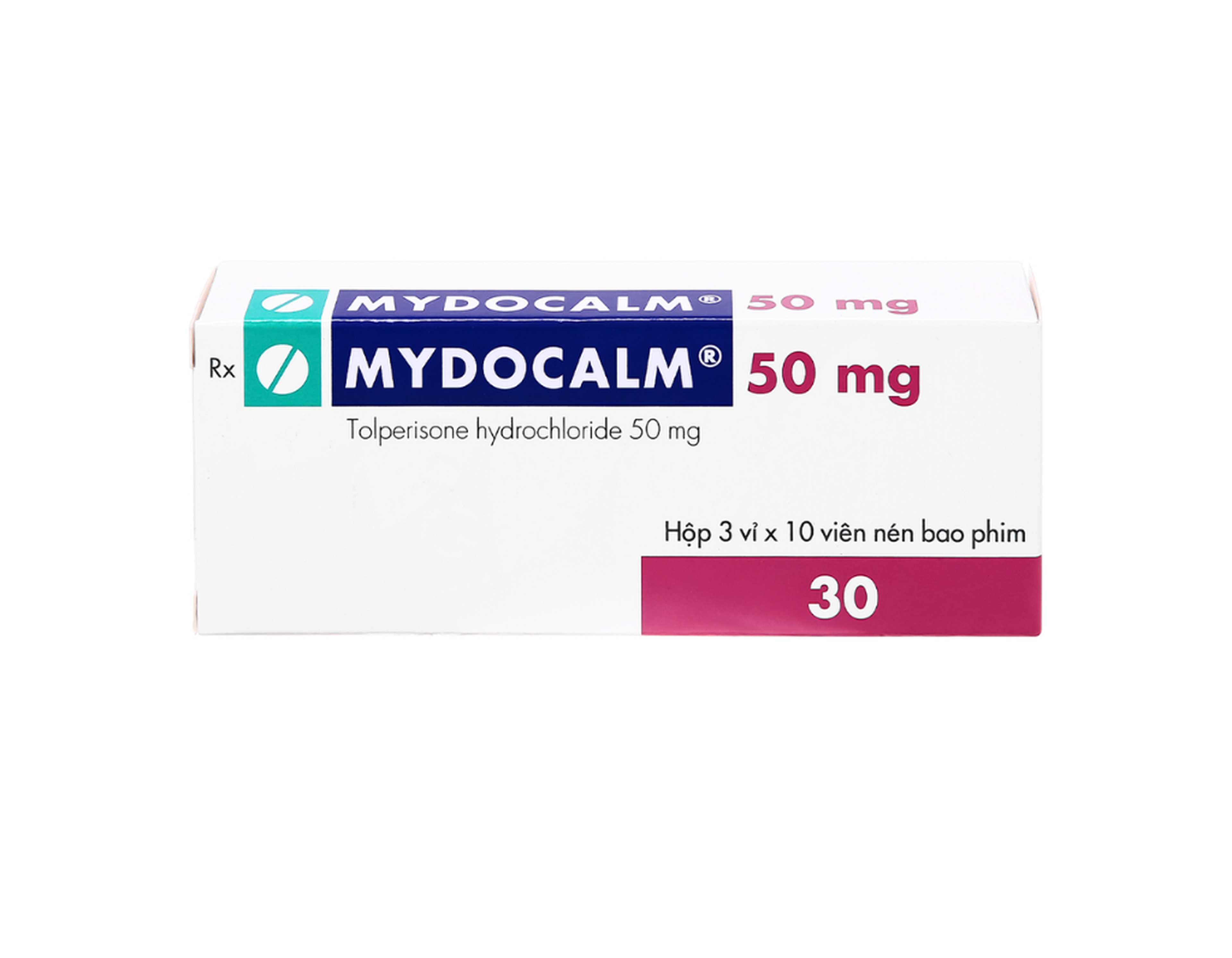 Thuốc Mydocalm 50mg điều trị triệu chứng co cứng cơ sau đột quỵ ở người lớn (Hộp 3 vỉ x 10 viên)