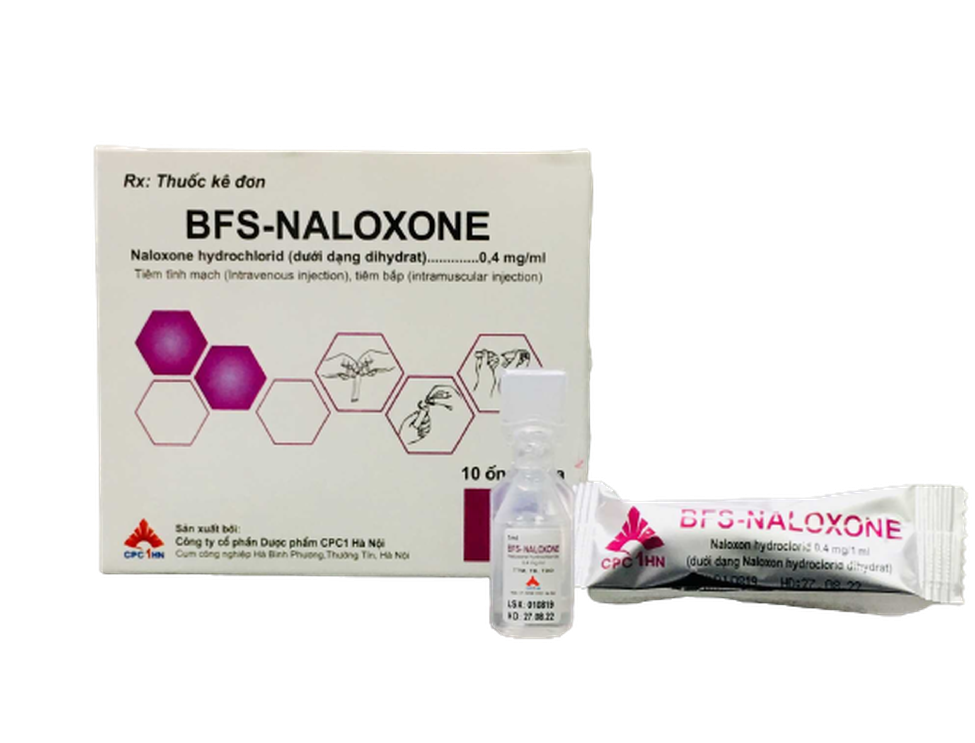 Dung dịch tiêm truyền BFS-Naloxone Inj 0.4mg/ml điều trị ức chế hô hấp (Hộp 10 ống nhựa x 1ml)
