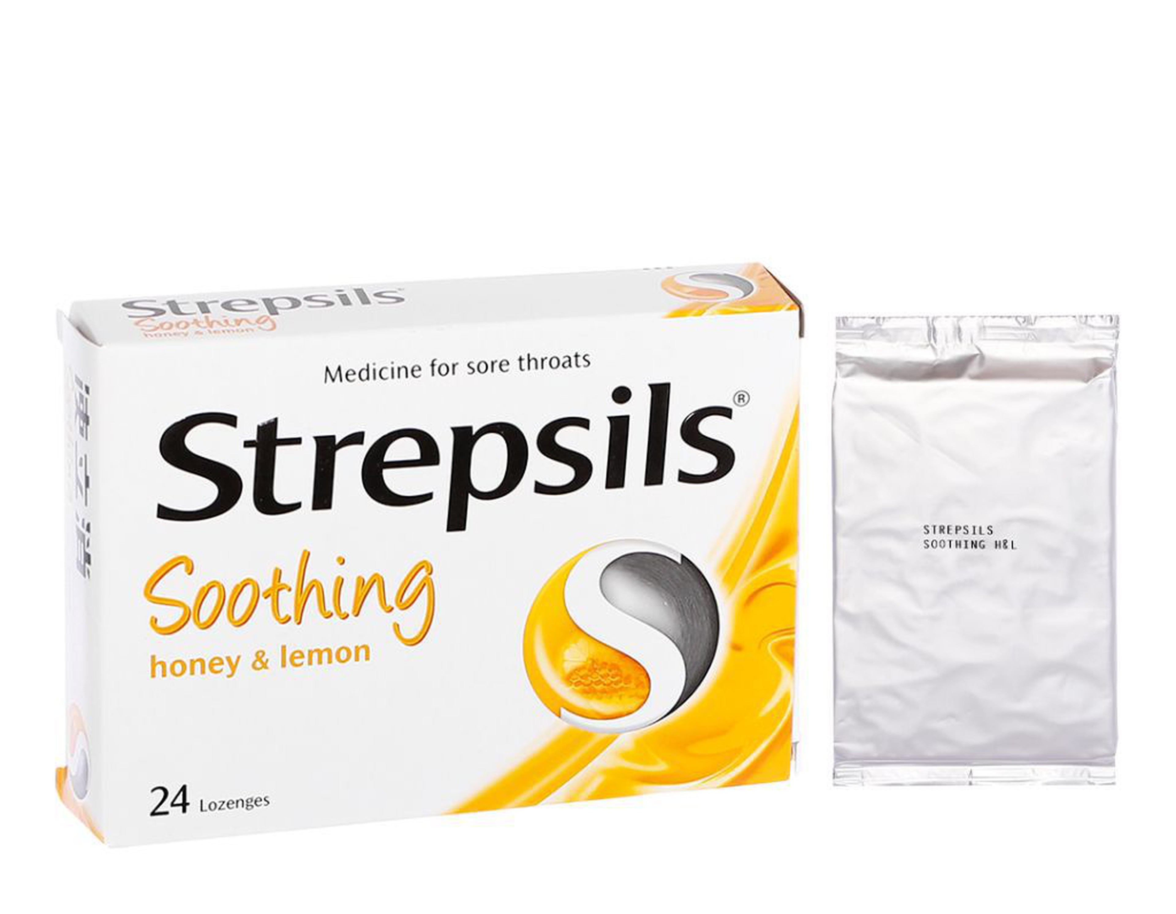 Viên ngậm Strepsils Soothing Honey & Lemon vị mật ong và chanh giúp giảm ho đau rát họng (Hộp 2 vỉ x 12 viên)