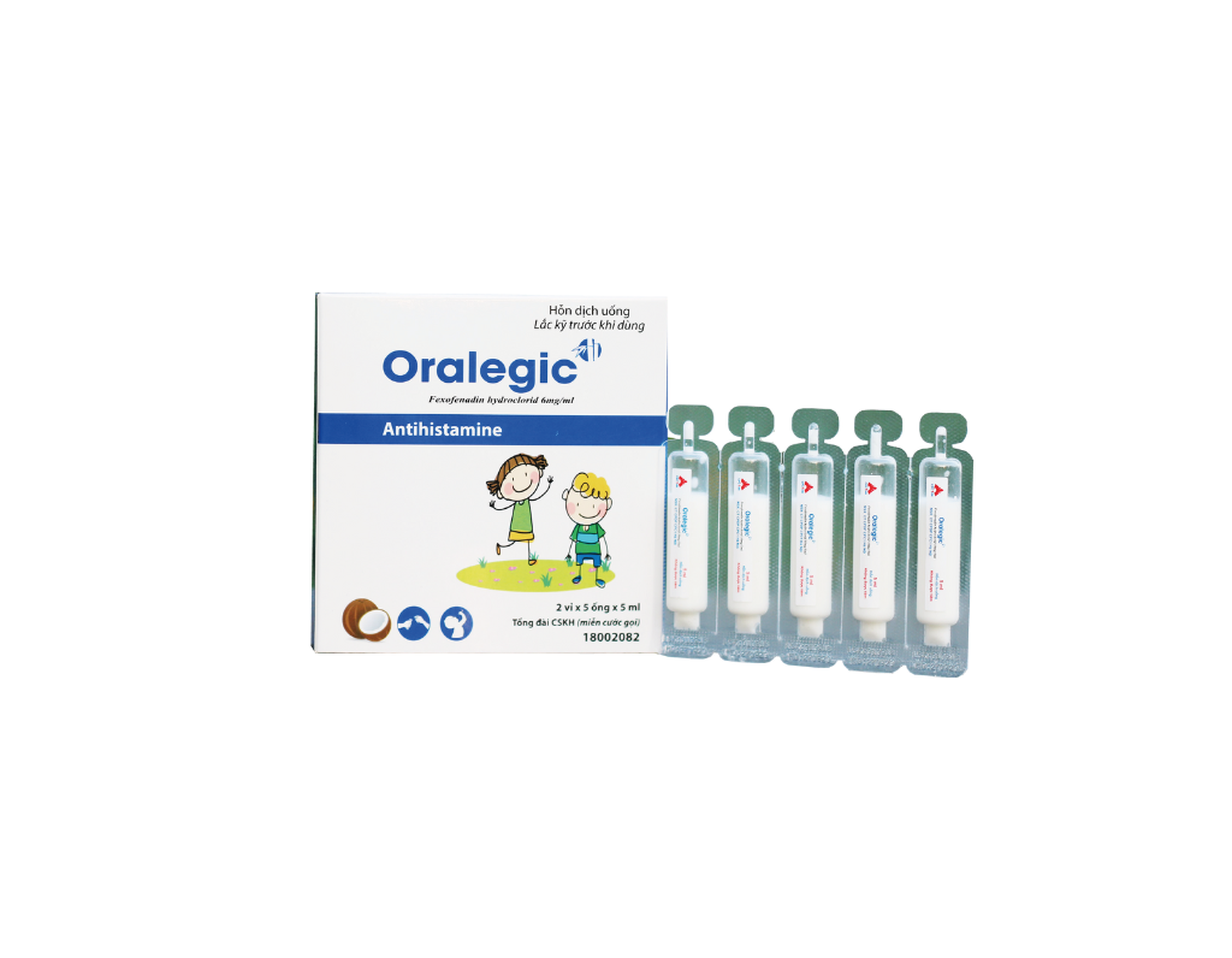 Thuốc Oralegic 6mg/ml điều trị viêm mũi dị ứng, mày đay (Hộp 2 vỉ x 5 ống 5ml)