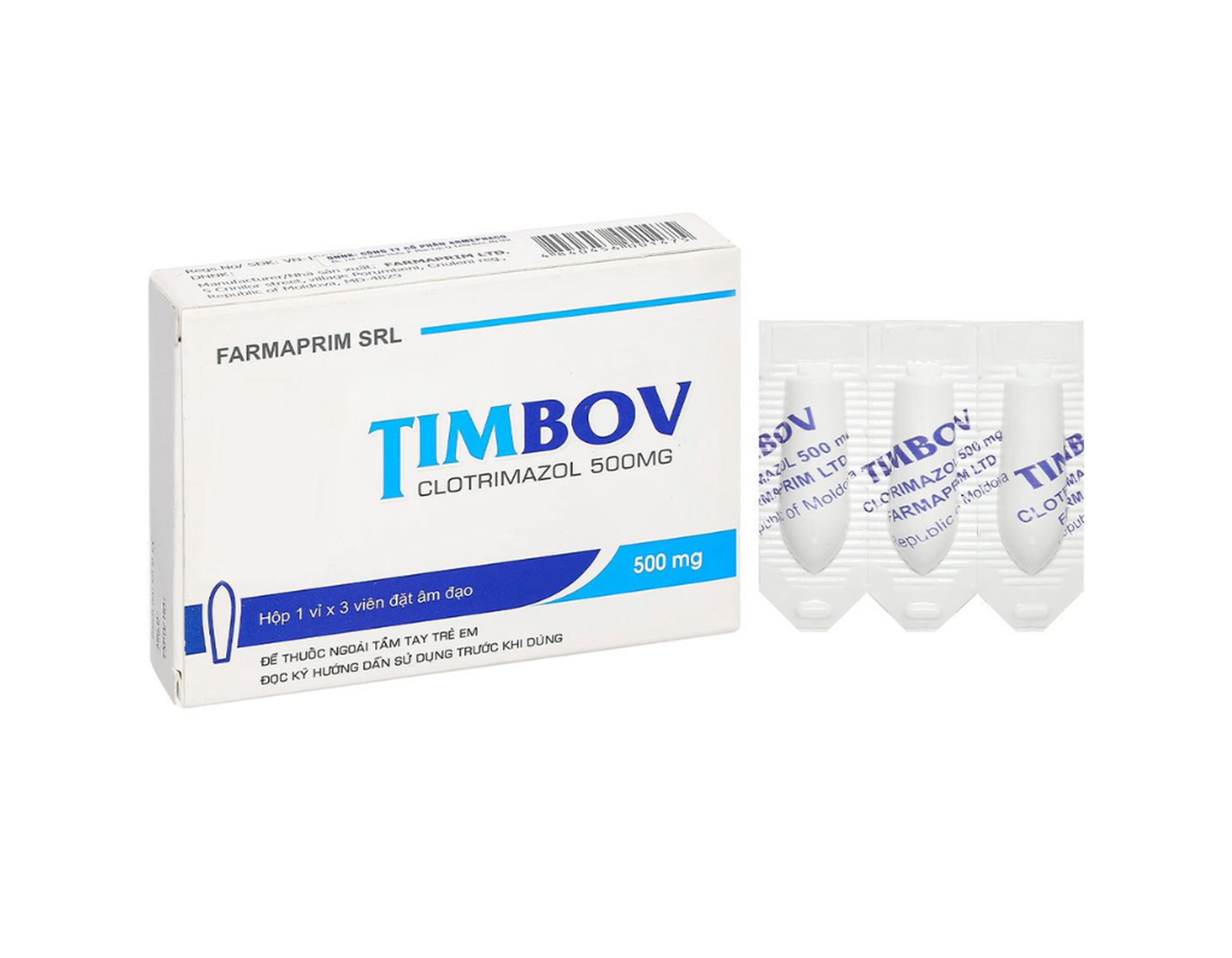 Thuốc Timbov 500mg Farmaprim điều trị nhiễm khuẩn hỗn hợp tại âm đạo (Hộp 1 vỉ x 3 viên)